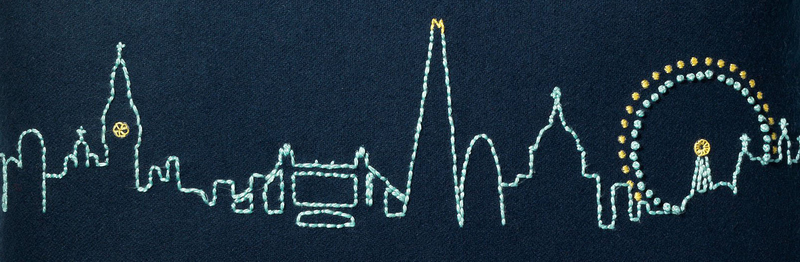 Fine Cell Work Unique Hand Embroidered Cushions Gifts Present London Skyline Landmarks Navy Blue