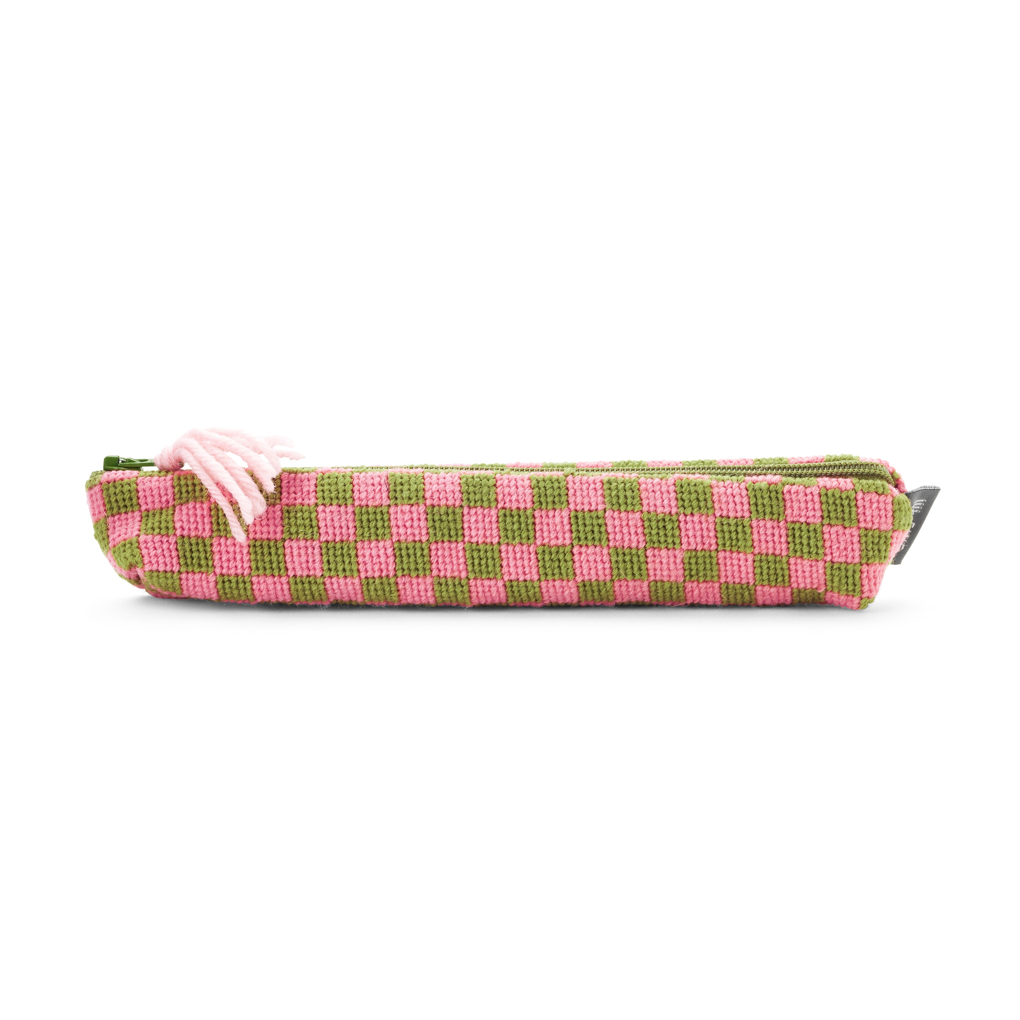 Sissinghurst Chequerboard Needlepoint Pencil Case Pink and Green Cath Kidston for Fine Cell Work