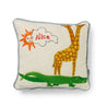 handstitched customised and personalised childrens crocodile cushion with name embroidered on