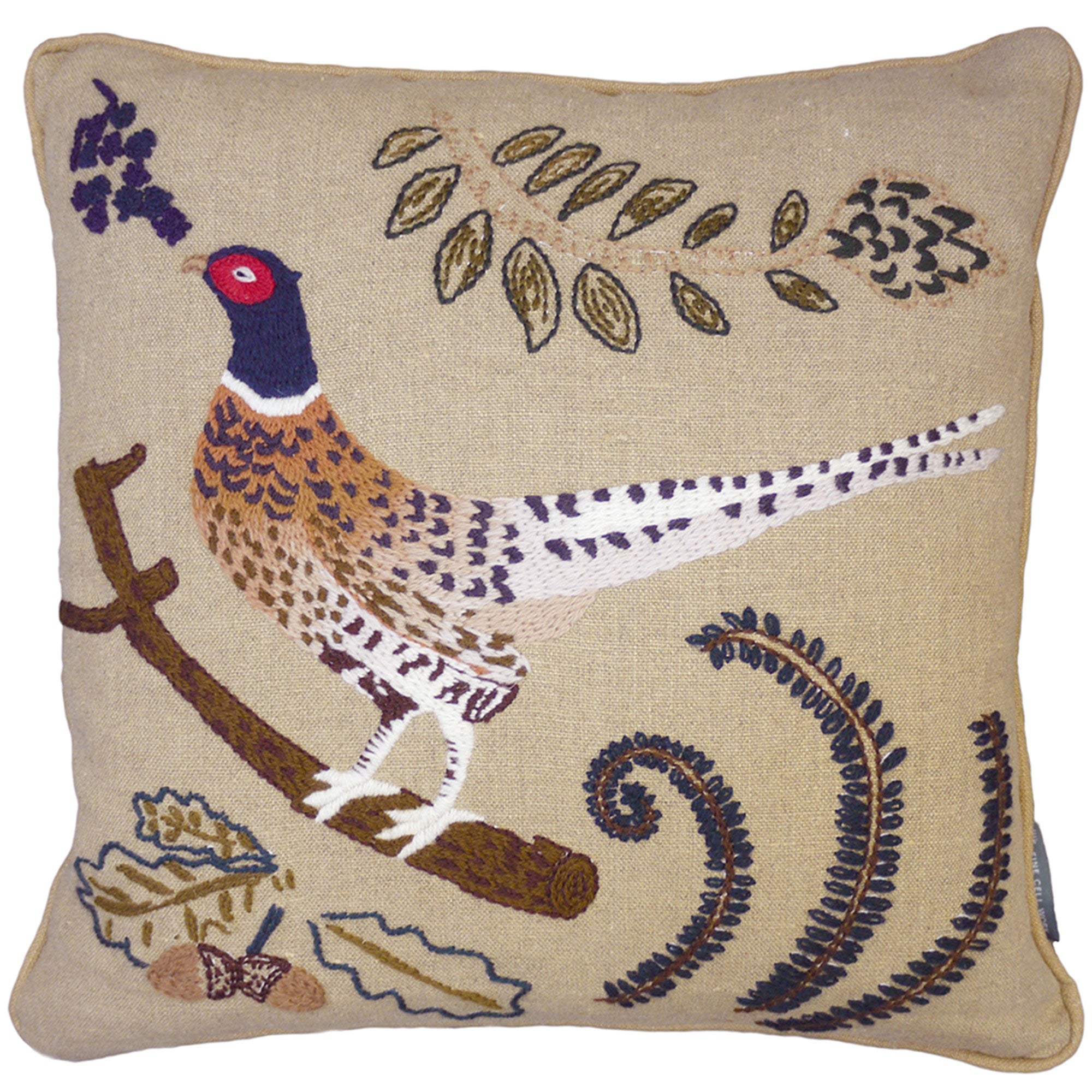 Pheasant Hand-Embroidered Cushion Fine Cell Work1