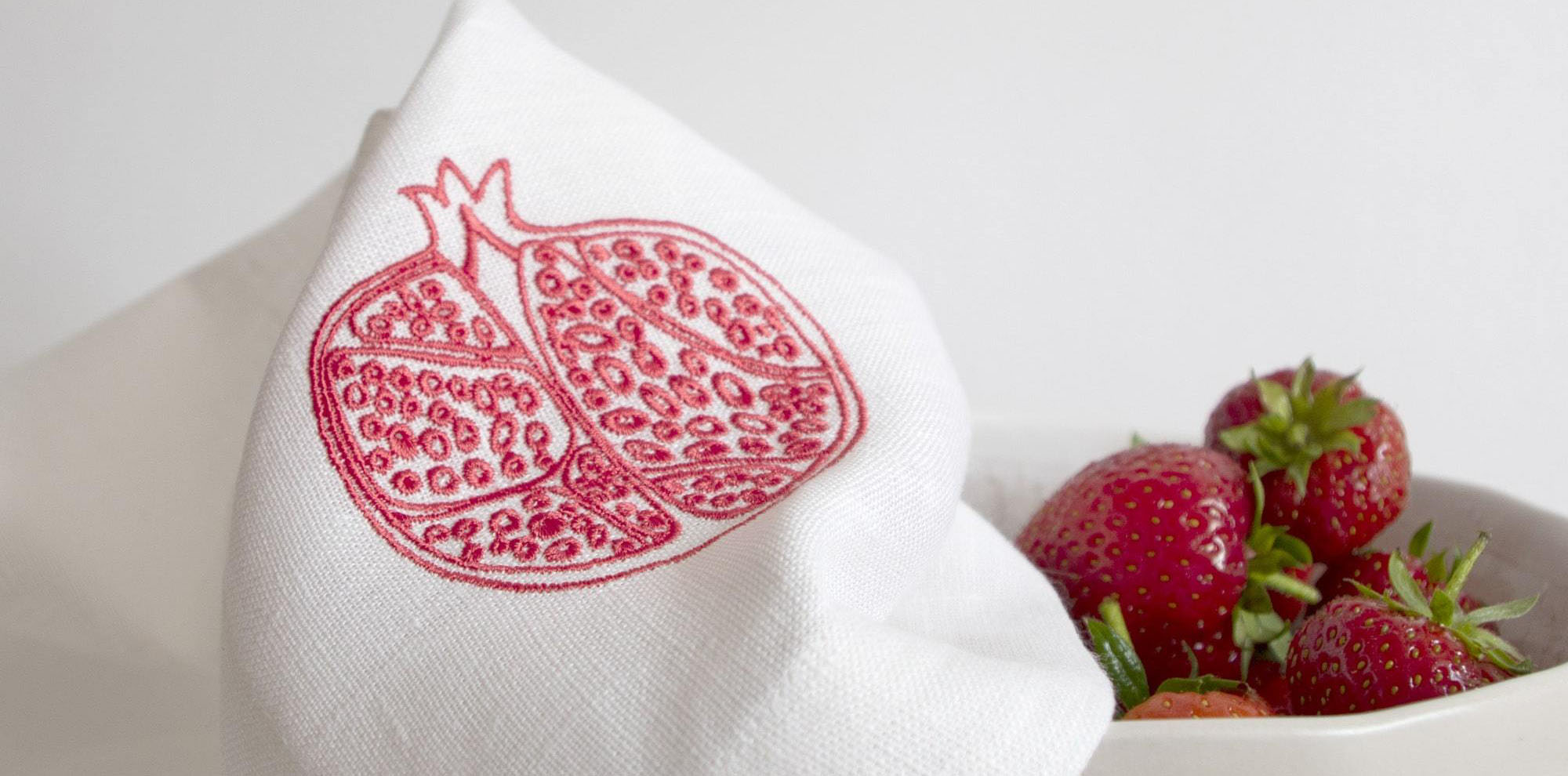 Fine Cell Work Pomegranate Collection Linen Table Mats Napkins Cushion Embroidered Handmade in Prison