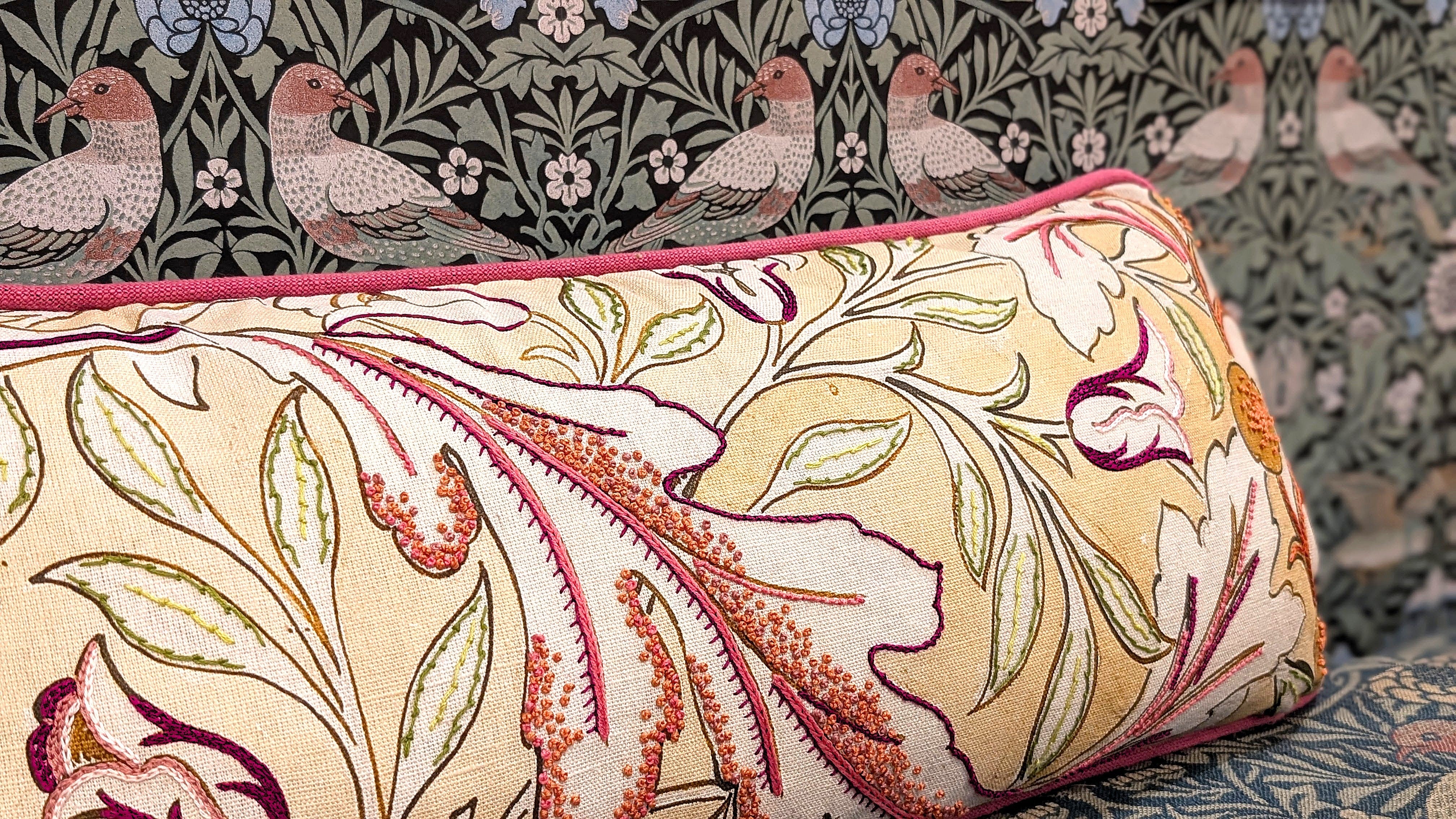 Fine Cell Work The William Morris Society Cushion Collection Flowers Brown Light Pink