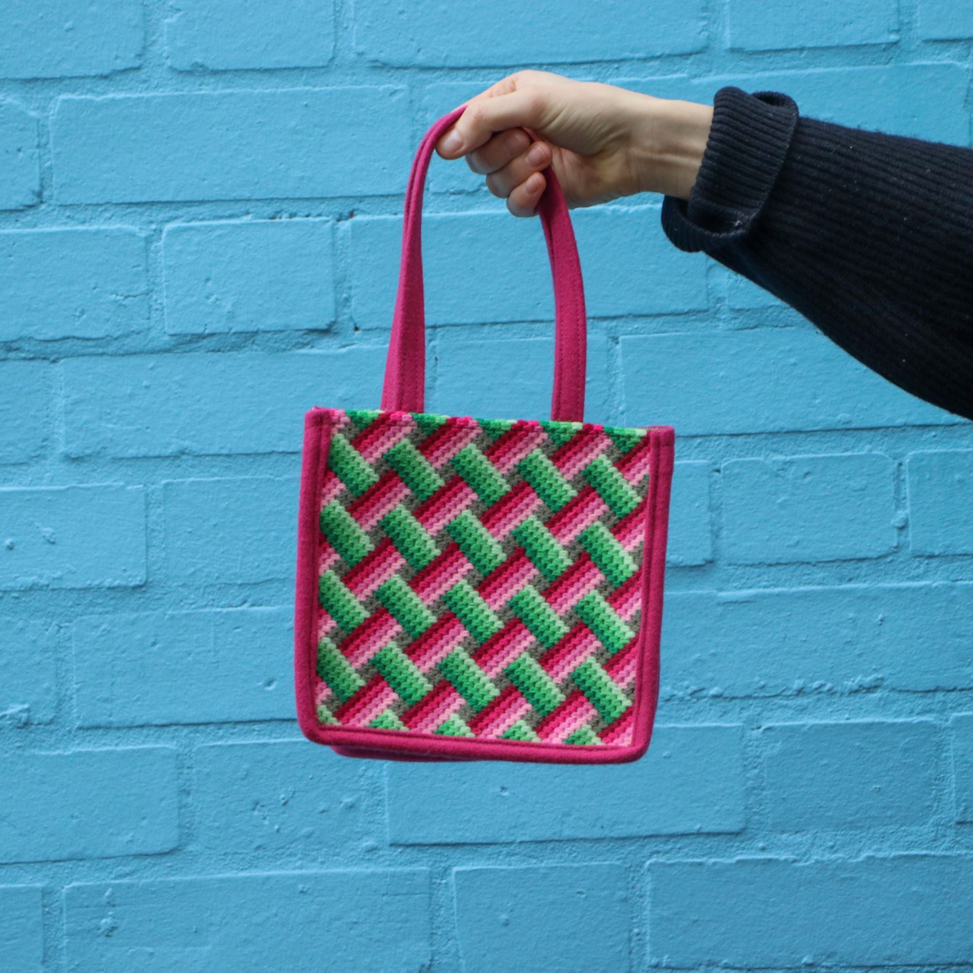 Bargello Needlepoint Bag in Pink and Green