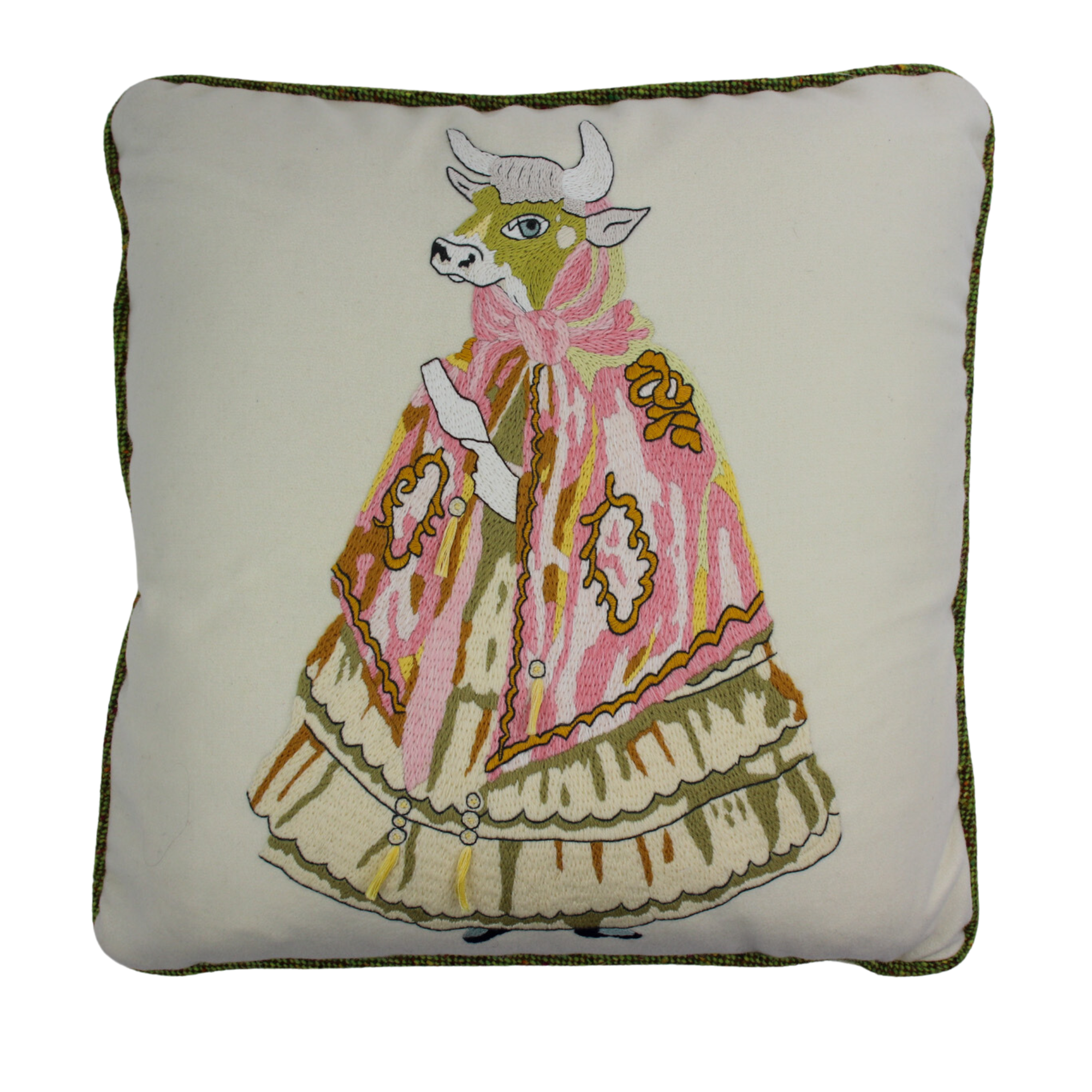 Animaux Hand-Embroidered Cow Cushion