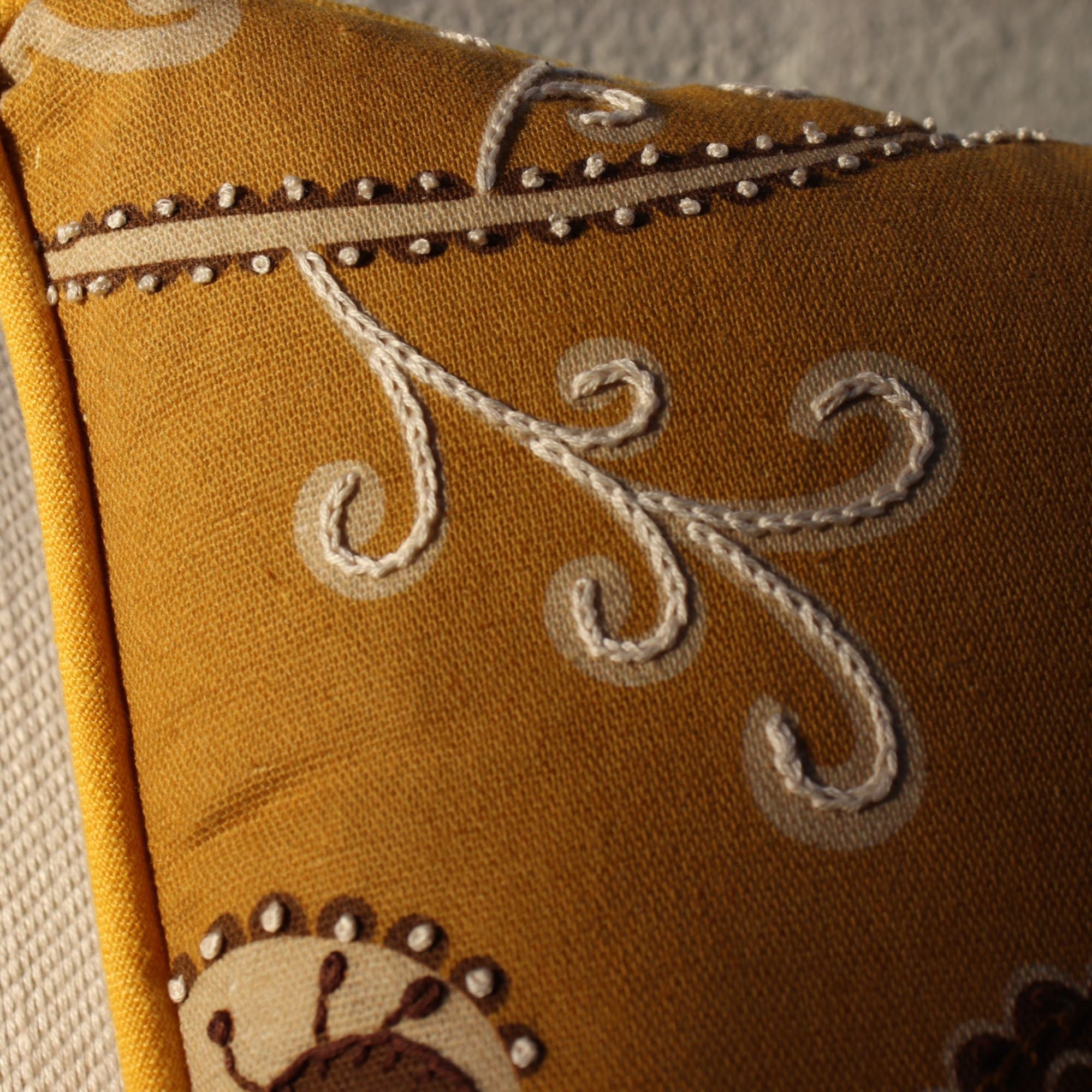 Neisha Crosland Caravan Hand-Embroidered Cushion Yolk