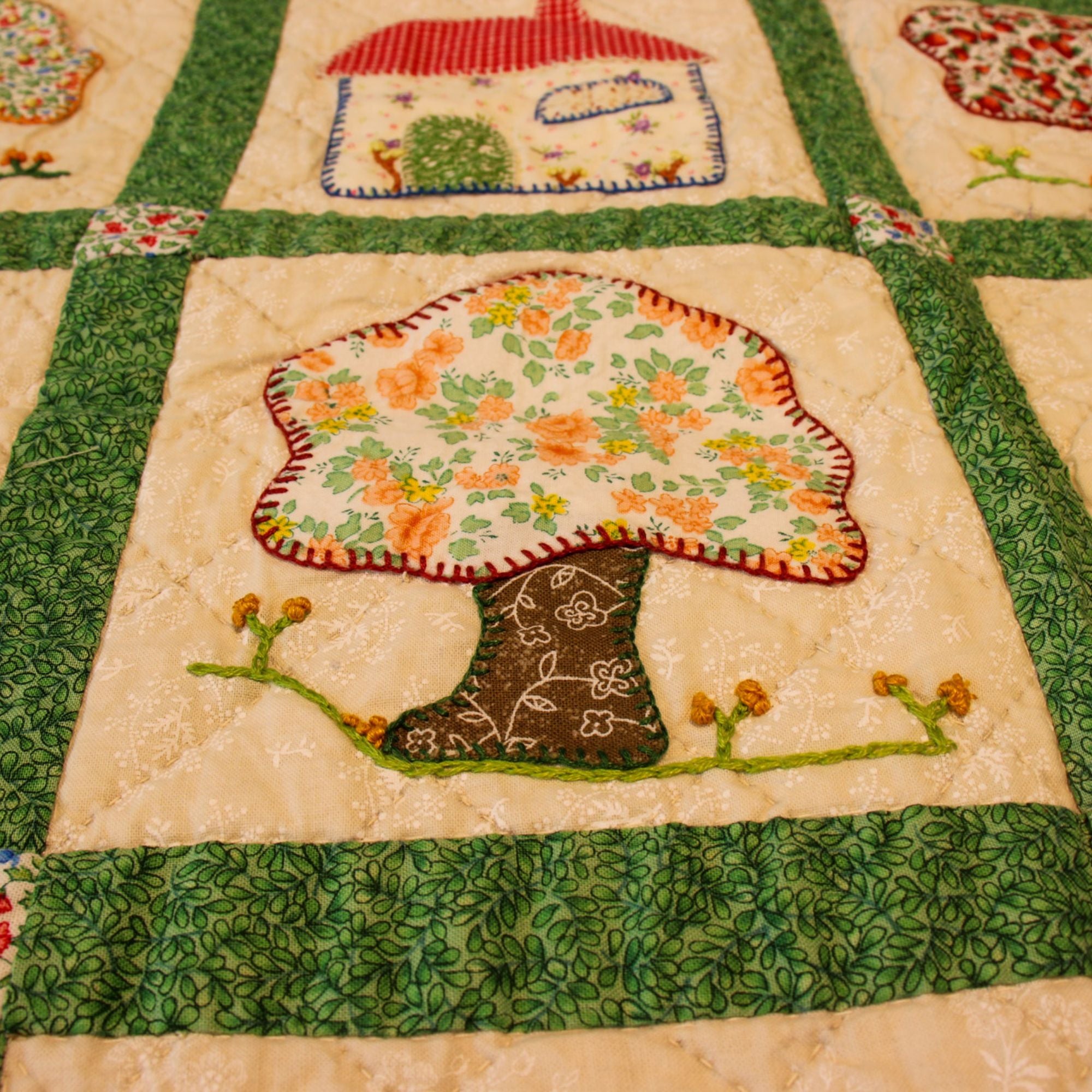 Children's Handmade Quilt The Village In The Woods