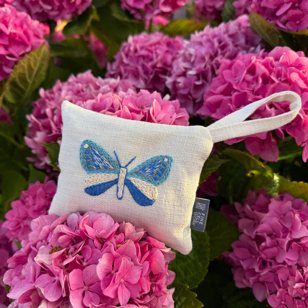 Blue Butterfly Hand-Embroidered Lavender Bag - 2 for £20