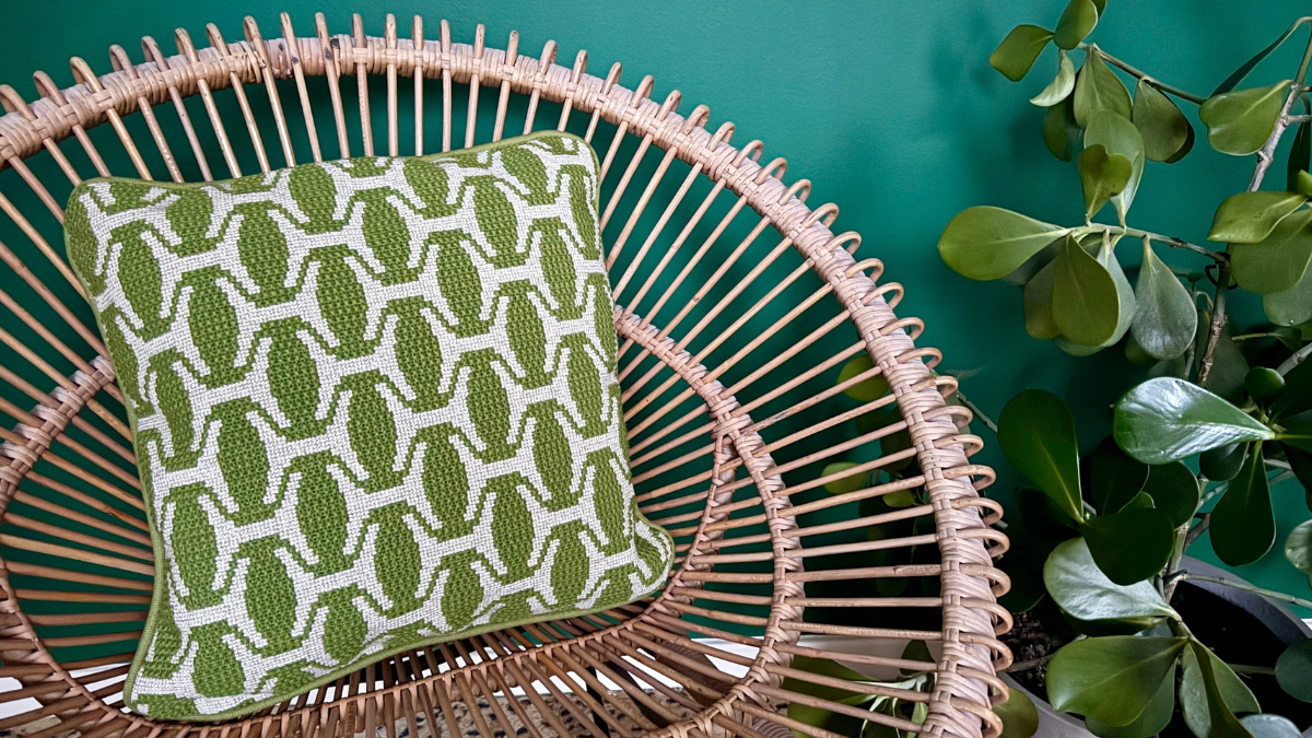 Ethiopian Hat Needlepoint Cushion Green