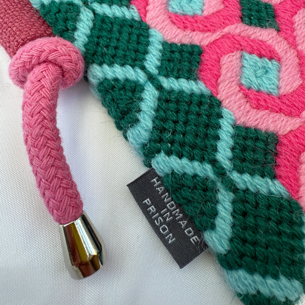 Florentine Needlepoint Phone Bag - Pink & Teal