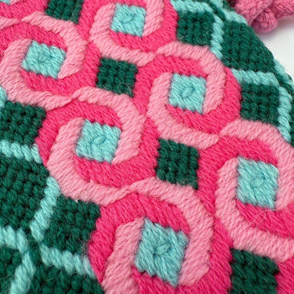 Florentine Needlepoint Phone Bag - Pink & Teal