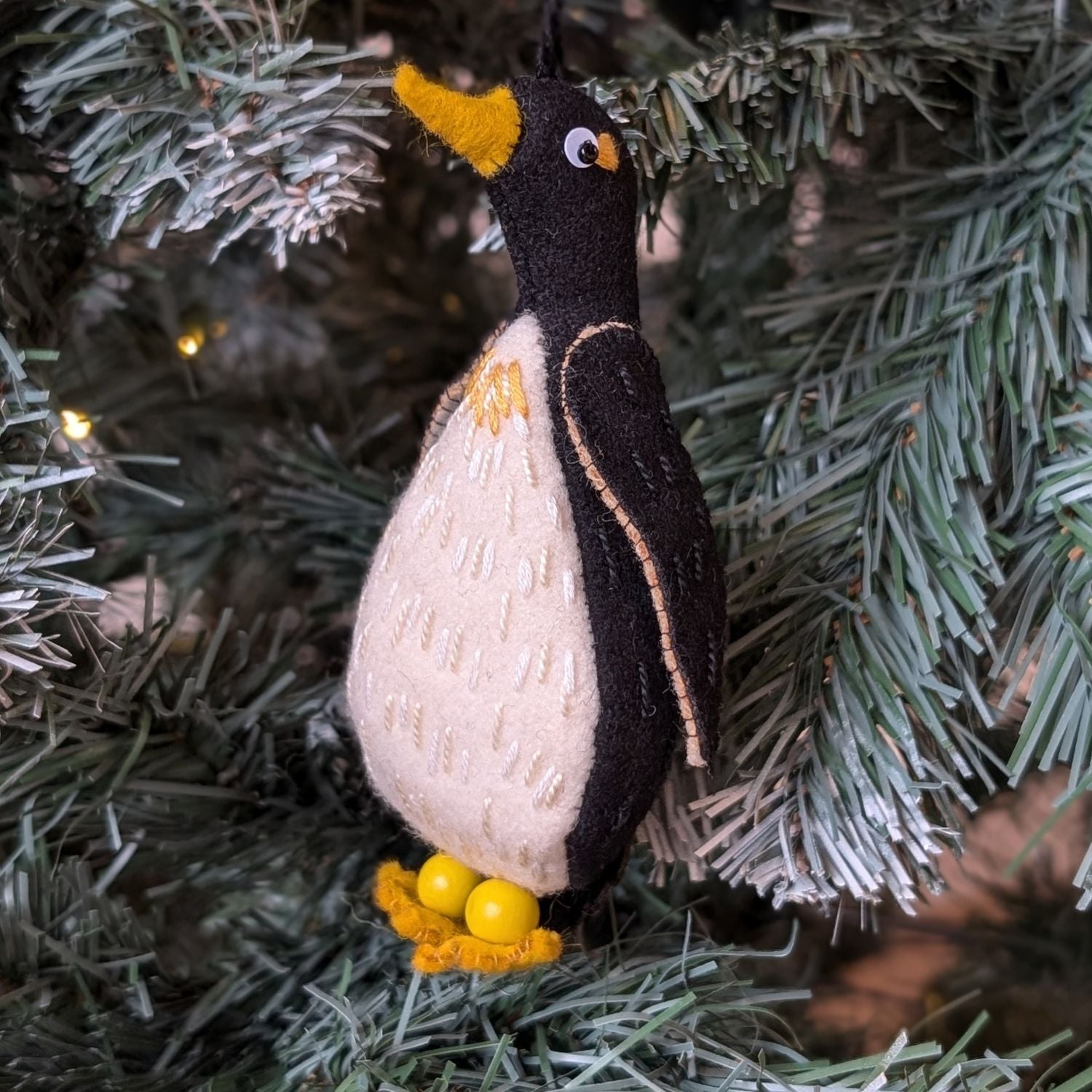Emperor Penguin Hand-Embroidered Christmas Decoration