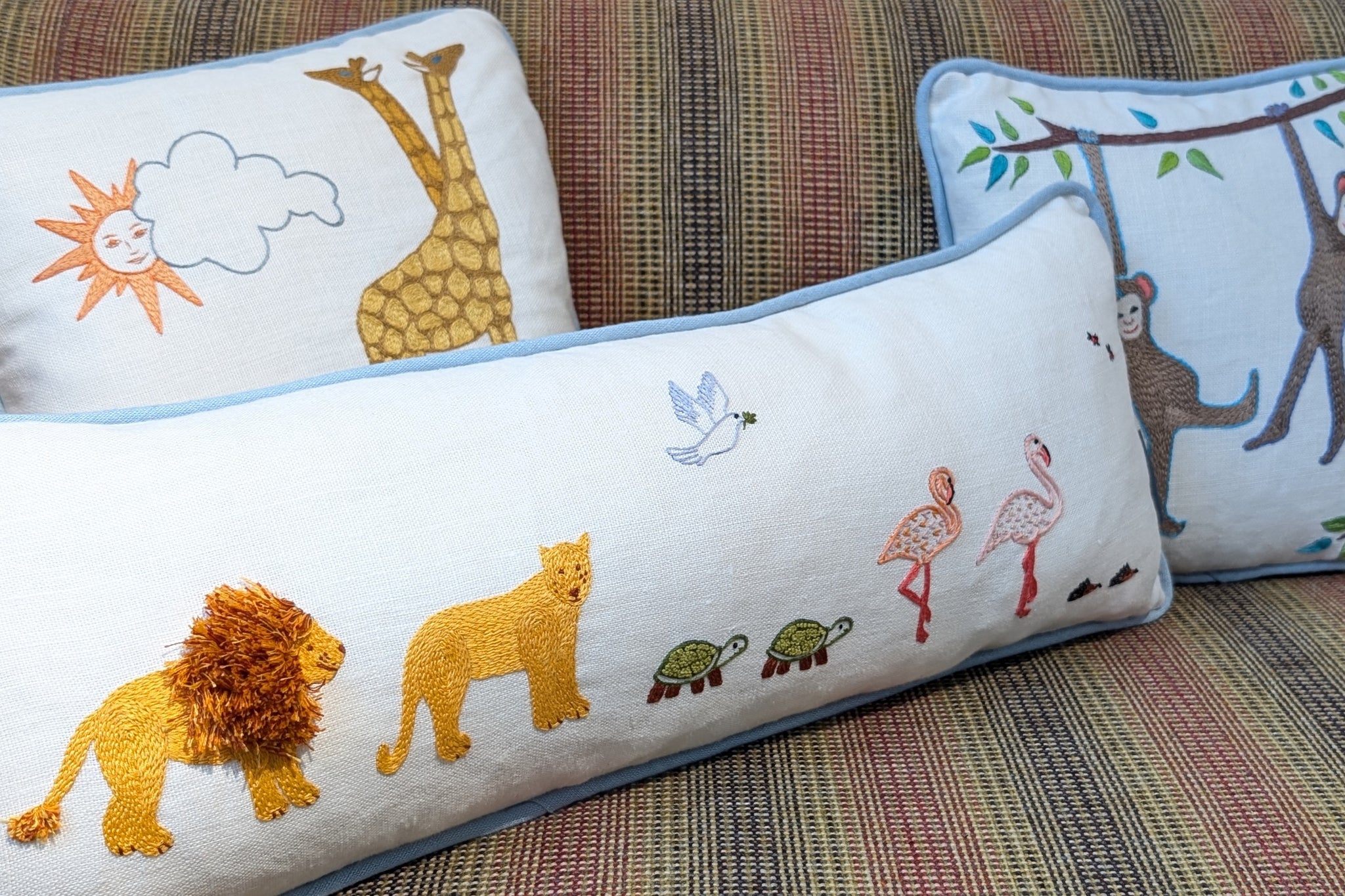 Noah's Ark Embroidered Lions Cushion