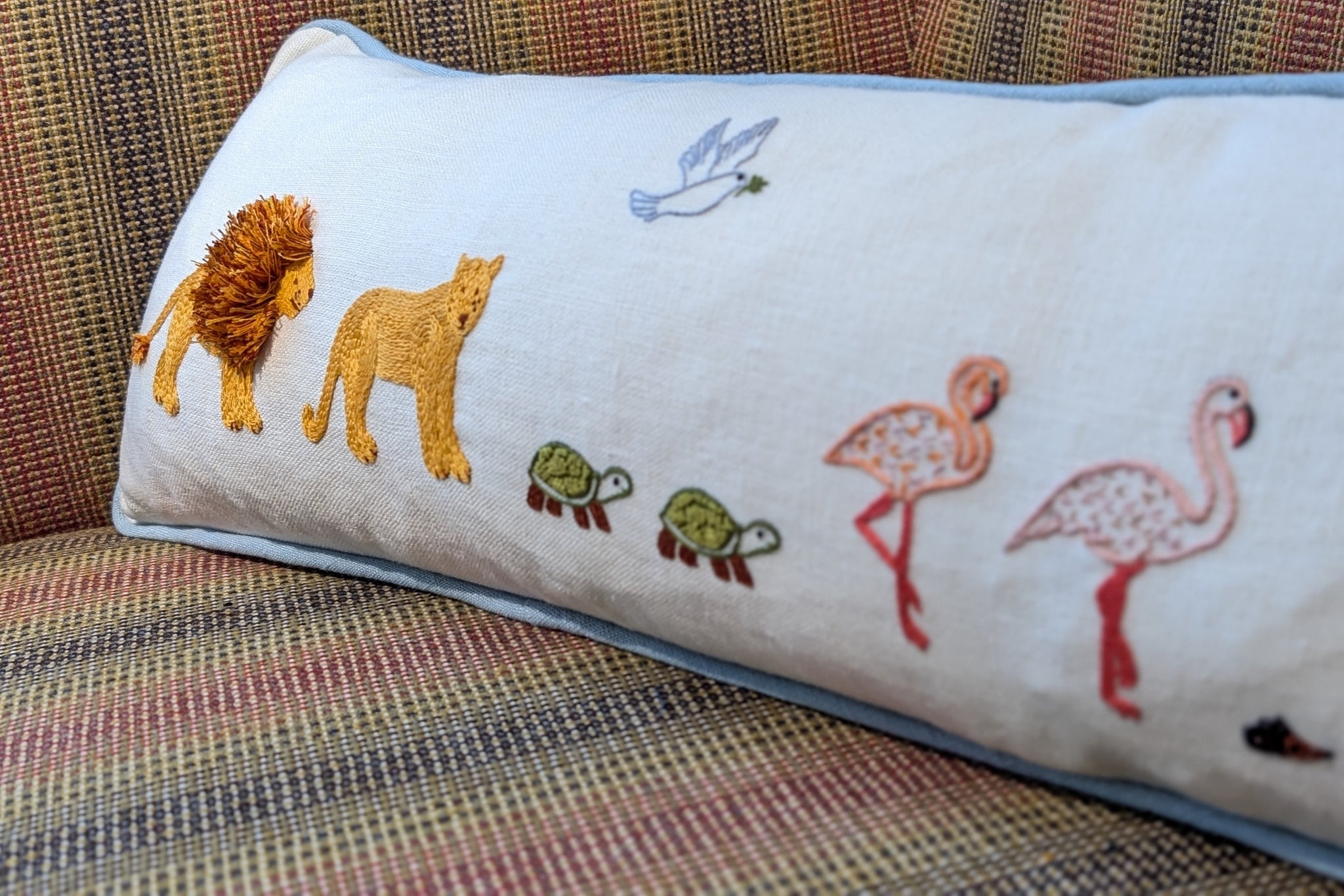 Noah's Ark Embroidered Lions Cushion