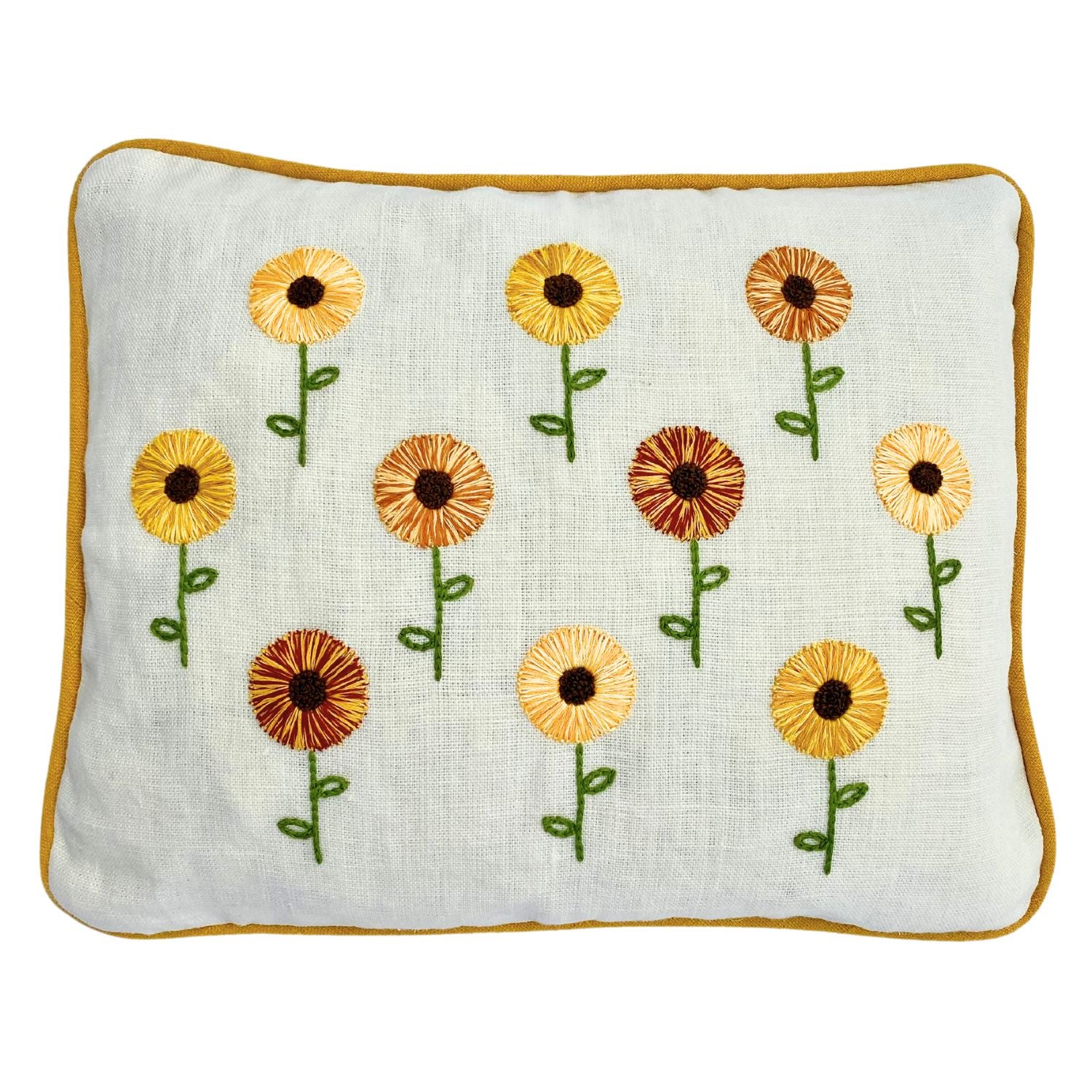 Sunflower Hand Embroidered Linen Cushion