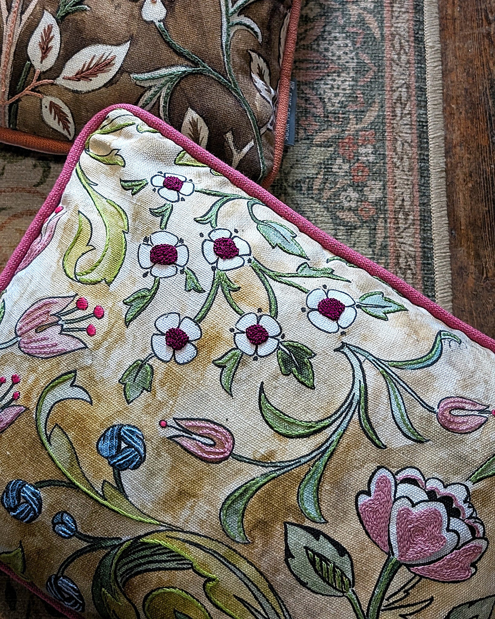 The William Morris Society Millefleurs Hand-Embellished Cushion