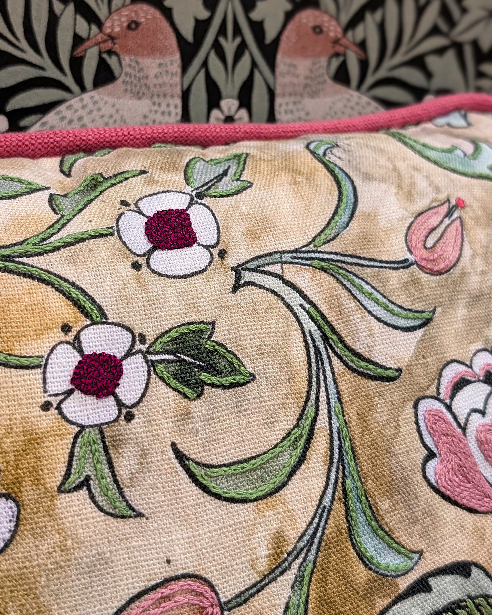 The William Morris Society Millefleurs Hand-Embellished Cushion