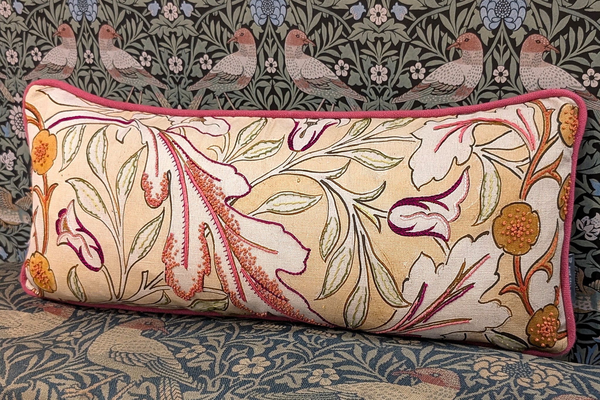 The William Morris Society St Swithin Tea Cloth Hand-Embellished Cushion