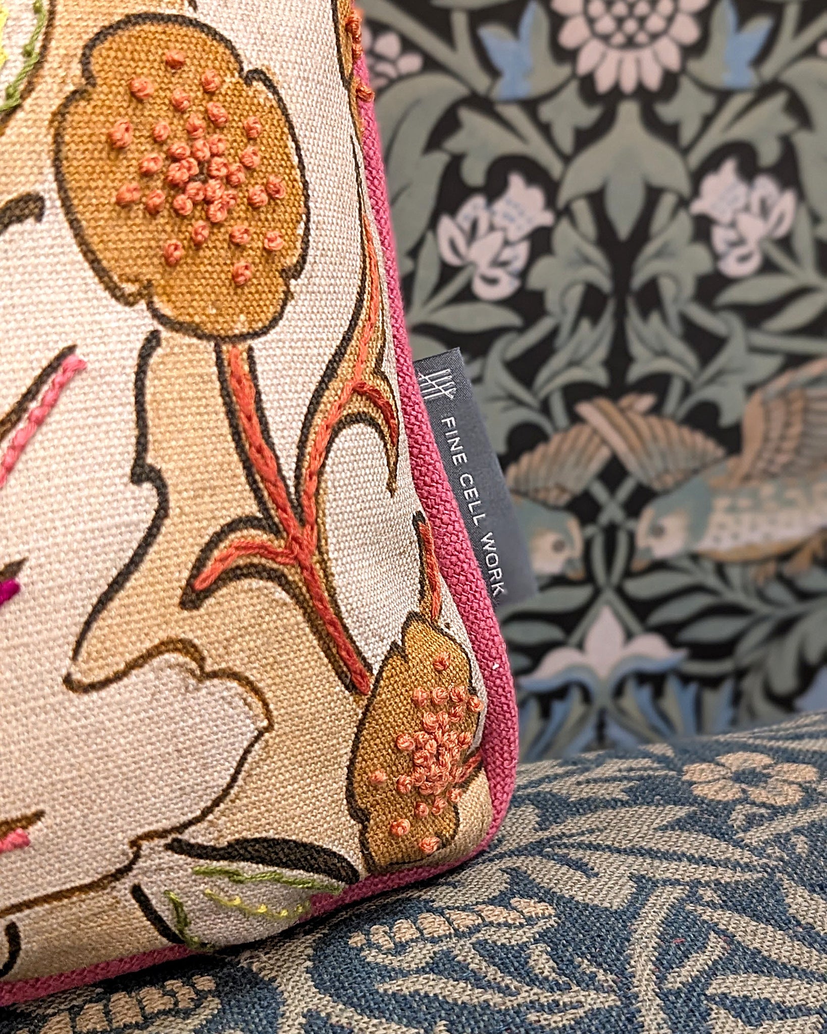 The William Morris Society St Swithin Tea Cloth Hand-Embellished Cushion
