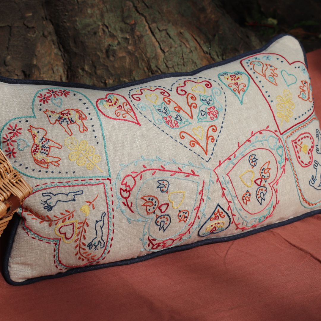 Folklore Woodland Animals Hand Embroidered Cushion
