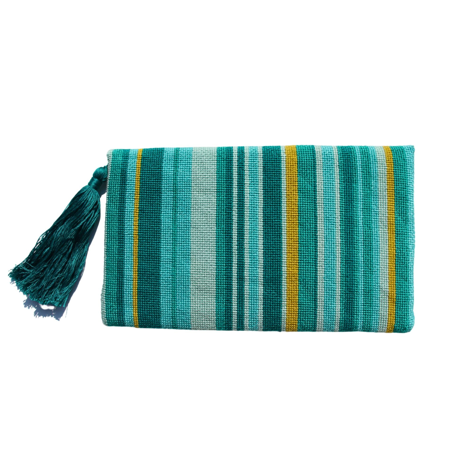 Turquoise Striped Clutch Bag