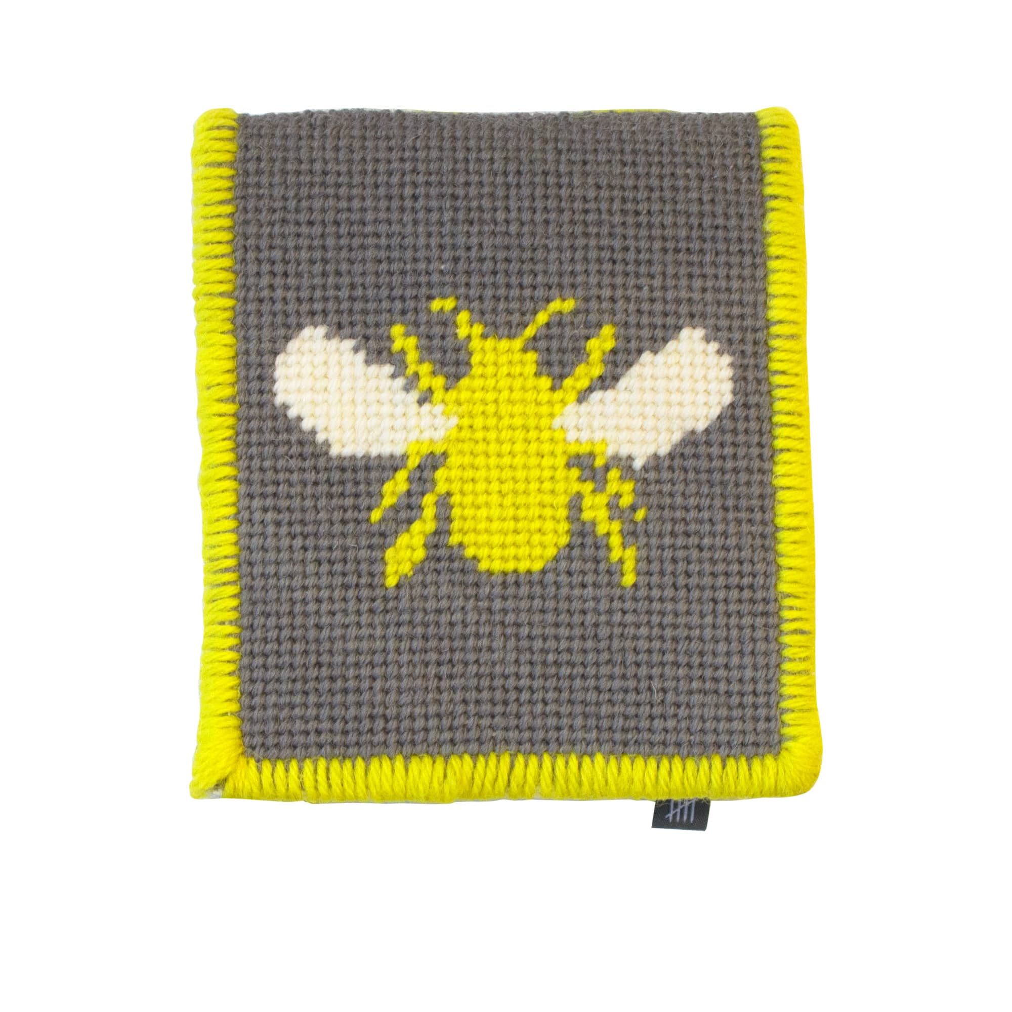 Needle Case Bee Insect Motif Hand Stitched Grey Yellow Fine Cell Work