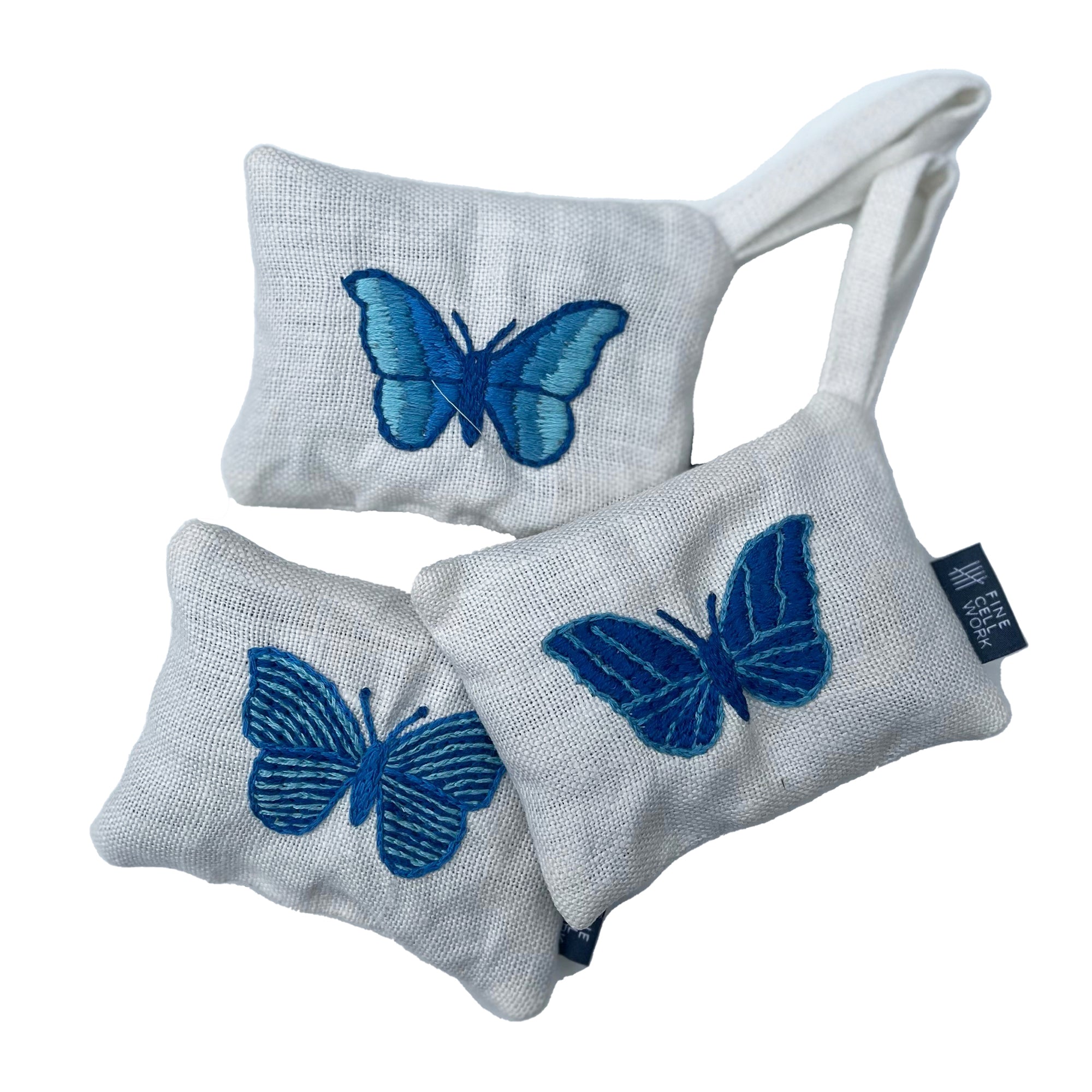 Butterfly Embroidered Lavender Bag Blue and Cream