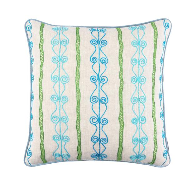 Melissa Wyndham Robert Stephenson Kit Kemp for Fine Cell Work Brunel Embroidered Cushion Blue and Green