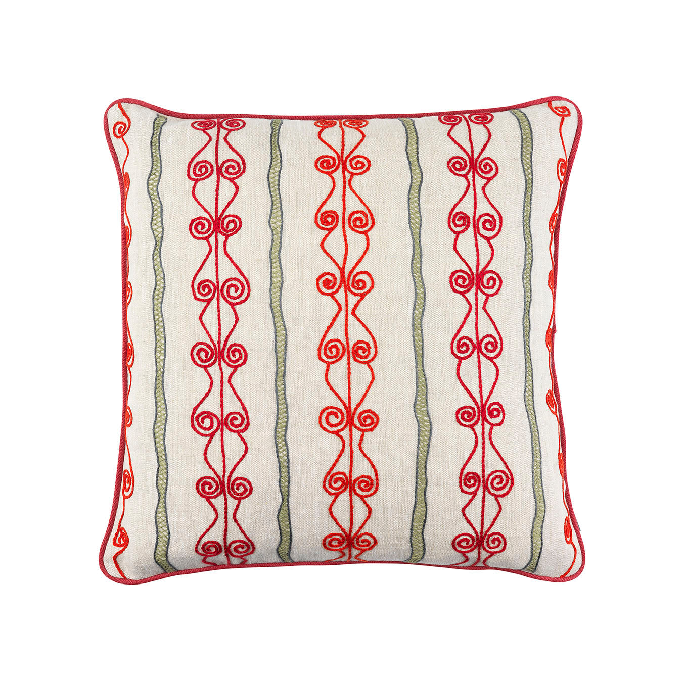 Melissa Wyndham Robert Stephenson Kit Kemp for Fine Cell Work Brunel Embroidered Cushion Red and Green