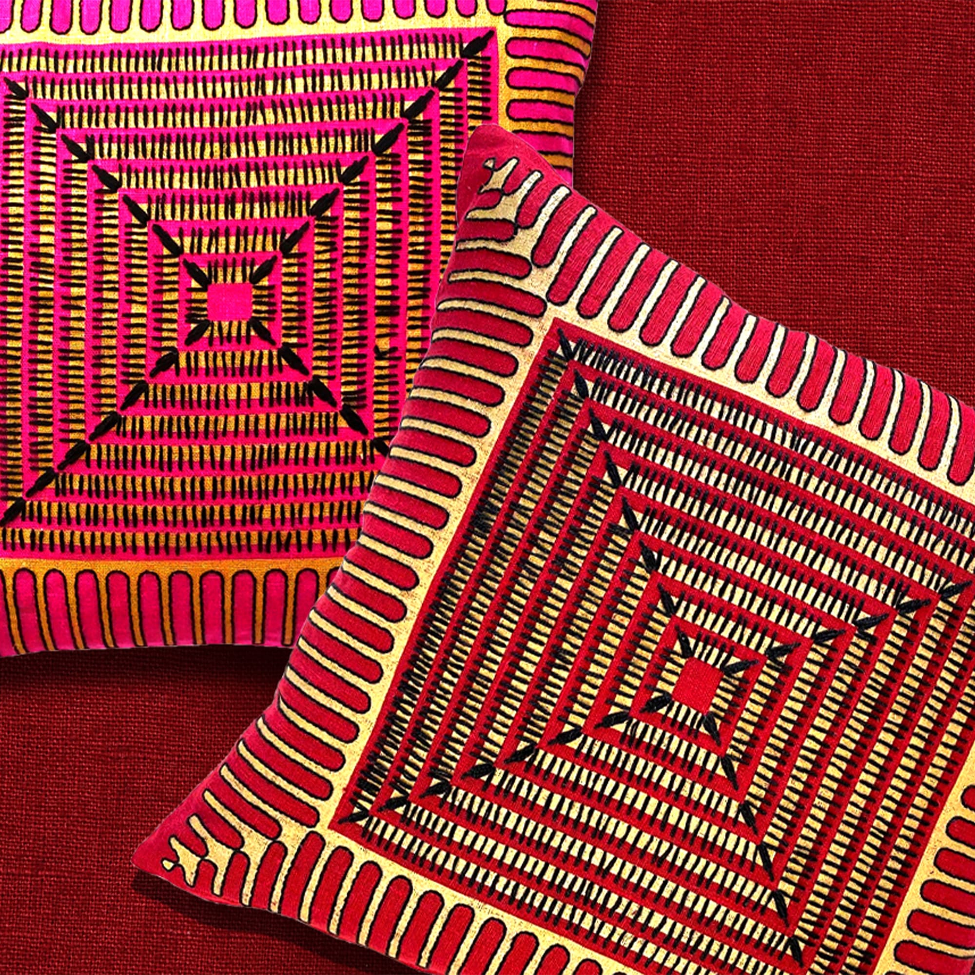 Cressida Bell Pyramid Embroidered Cushion Red