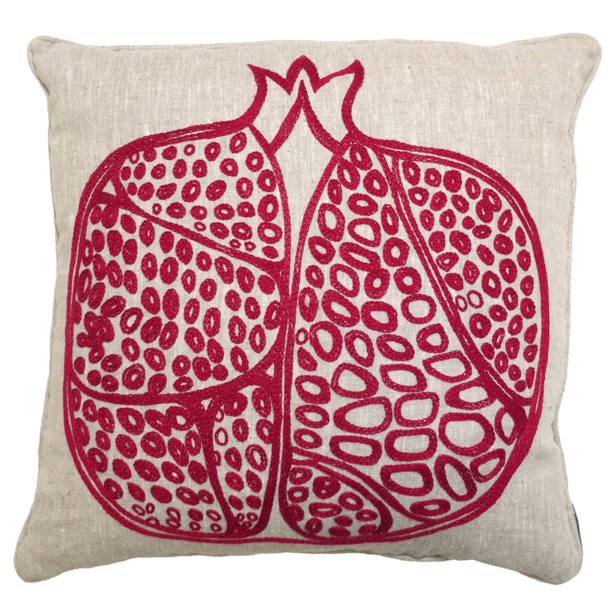 Embroidered Pomegranate Red Cream Cushion Fine Cell Work