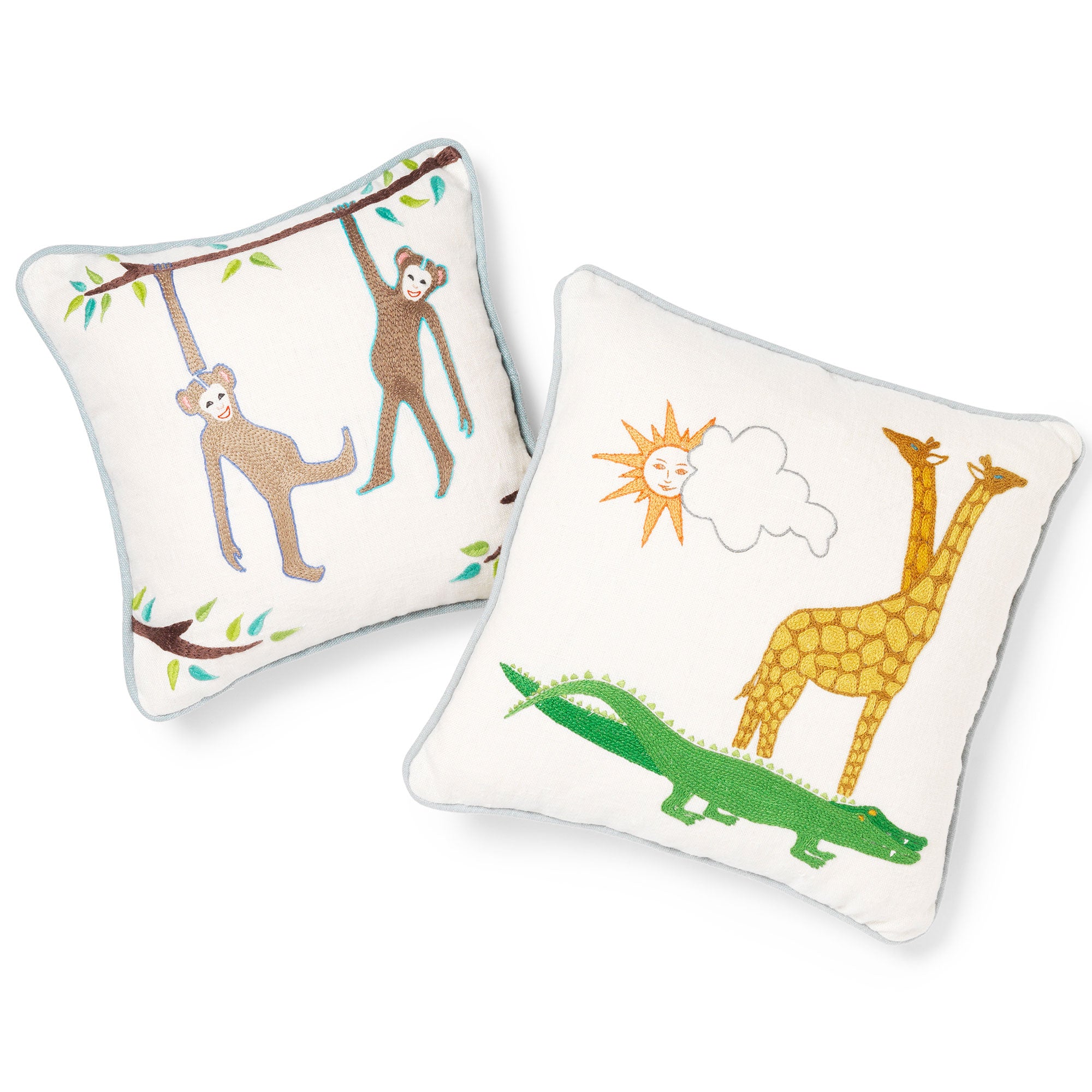 Noah's Ark Hand-Embroidered Crocodile and Giraffe Cushion Marion Rhoades for Fine Cell Work