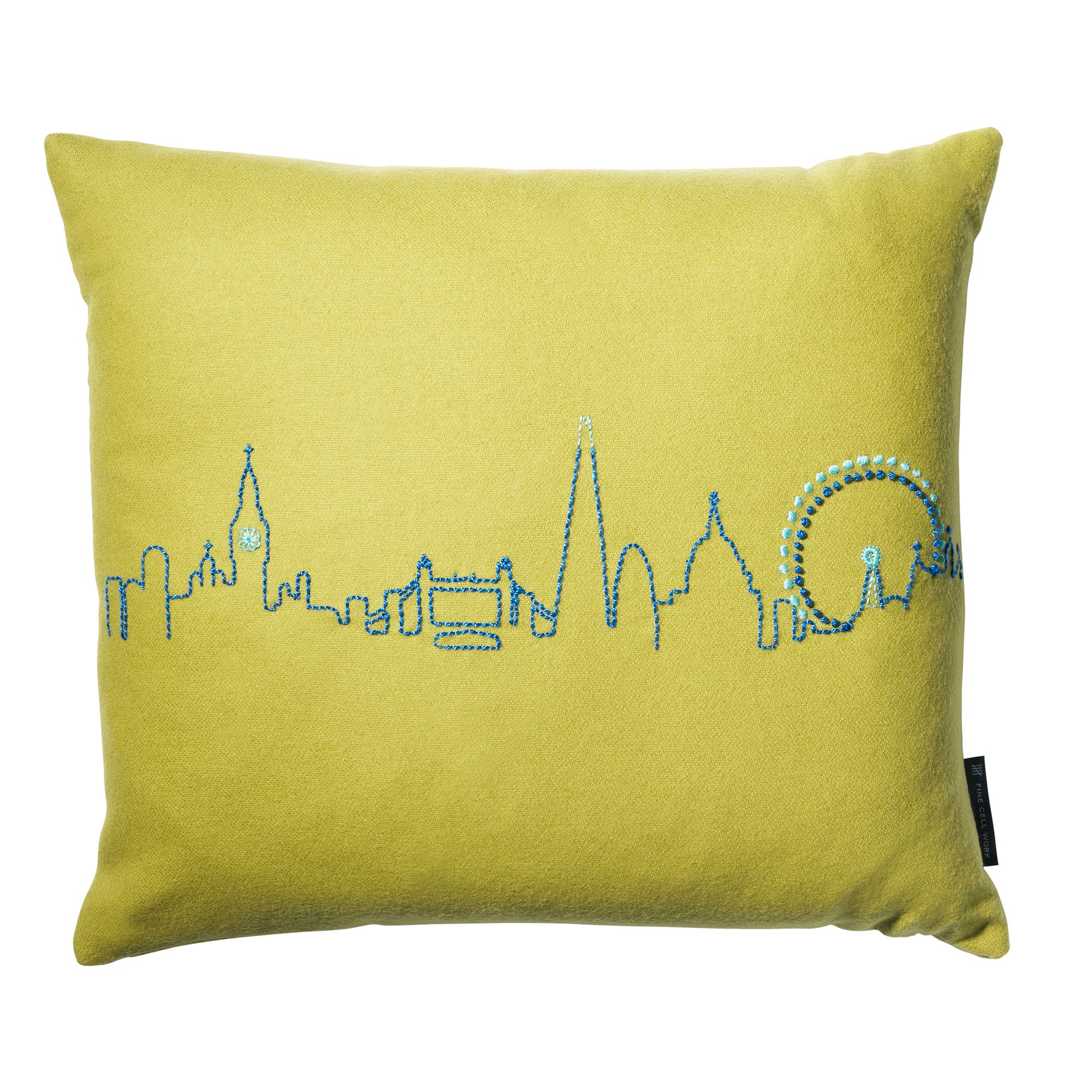 Embroidered London Skyline Cushion Green