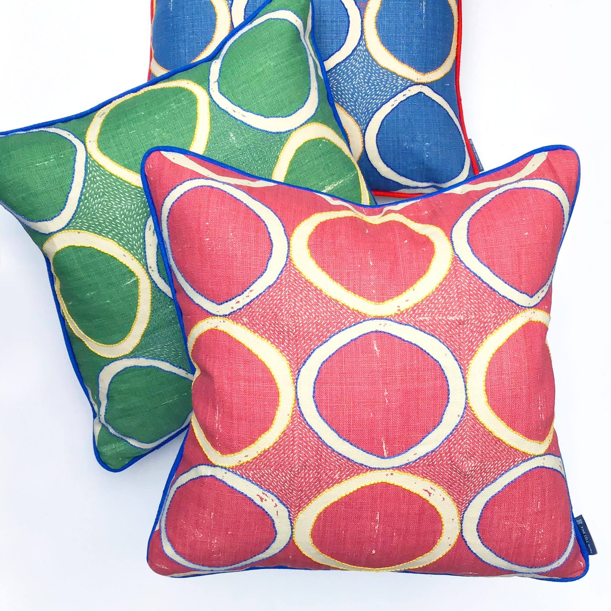 Hand-Embroidered Blithfield Circles Cushion Green