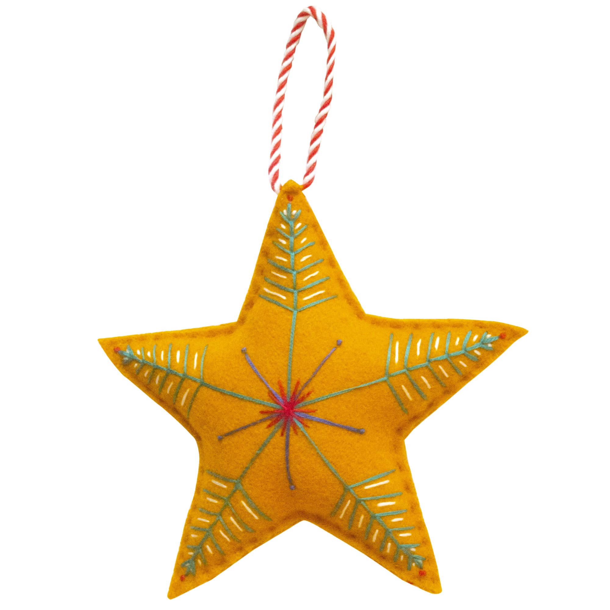 Fine Cell Work Handmade Christmas Star Yellow Gold Felt Embroidered