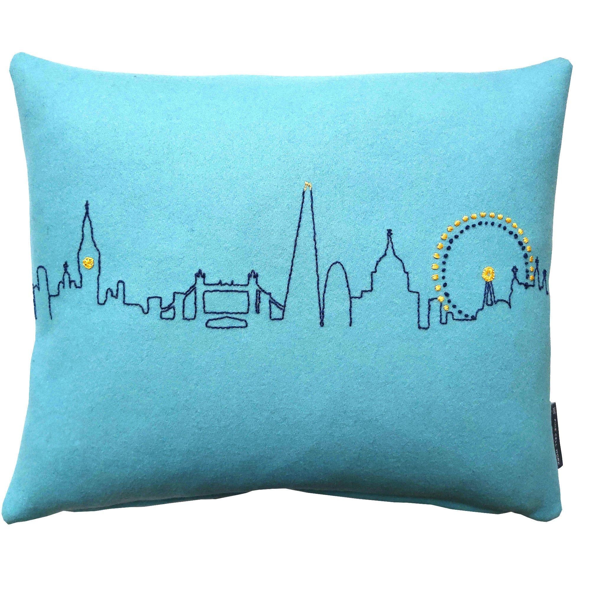 Embroidered London Skyline Cushion Aqua