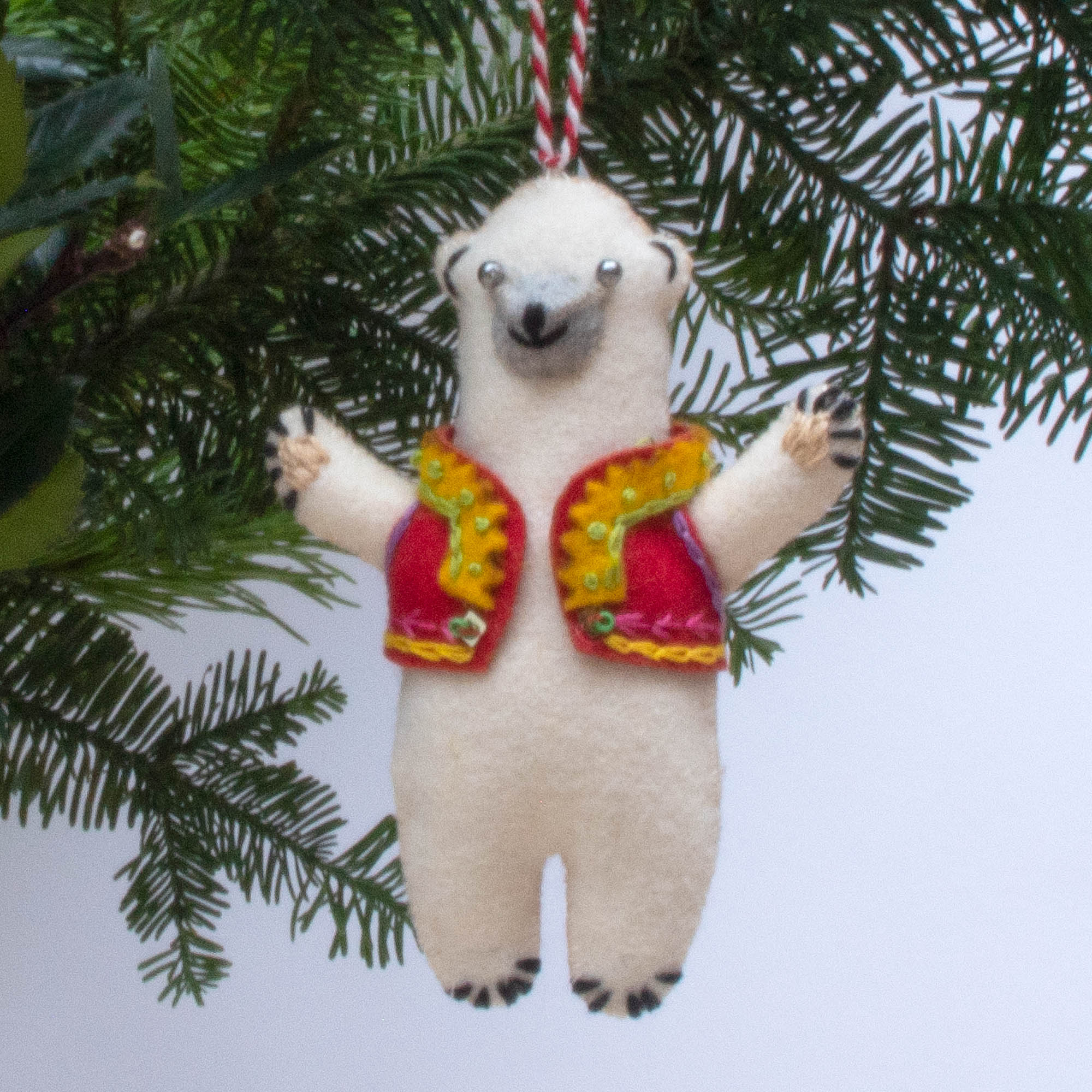 Handmade Christmas Decoration Nanouk the Polar Bear Red