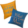 Fine Cell Work Felicity Kendall Emma Thompson Shakespeare Midnight Summer's Dream 'Though she be but little, she is fierce' Hamlet 'What a piece of work is man' Embroidered Cushion Mustard Yellow Blue Orange