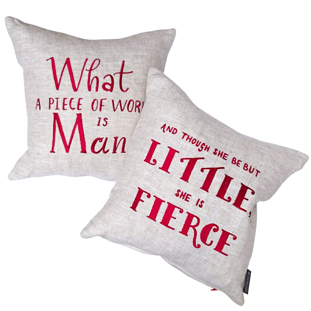 Felicity Kendal Shakespeare Quote 'Though she be but little, she is fierce' Cushion Red