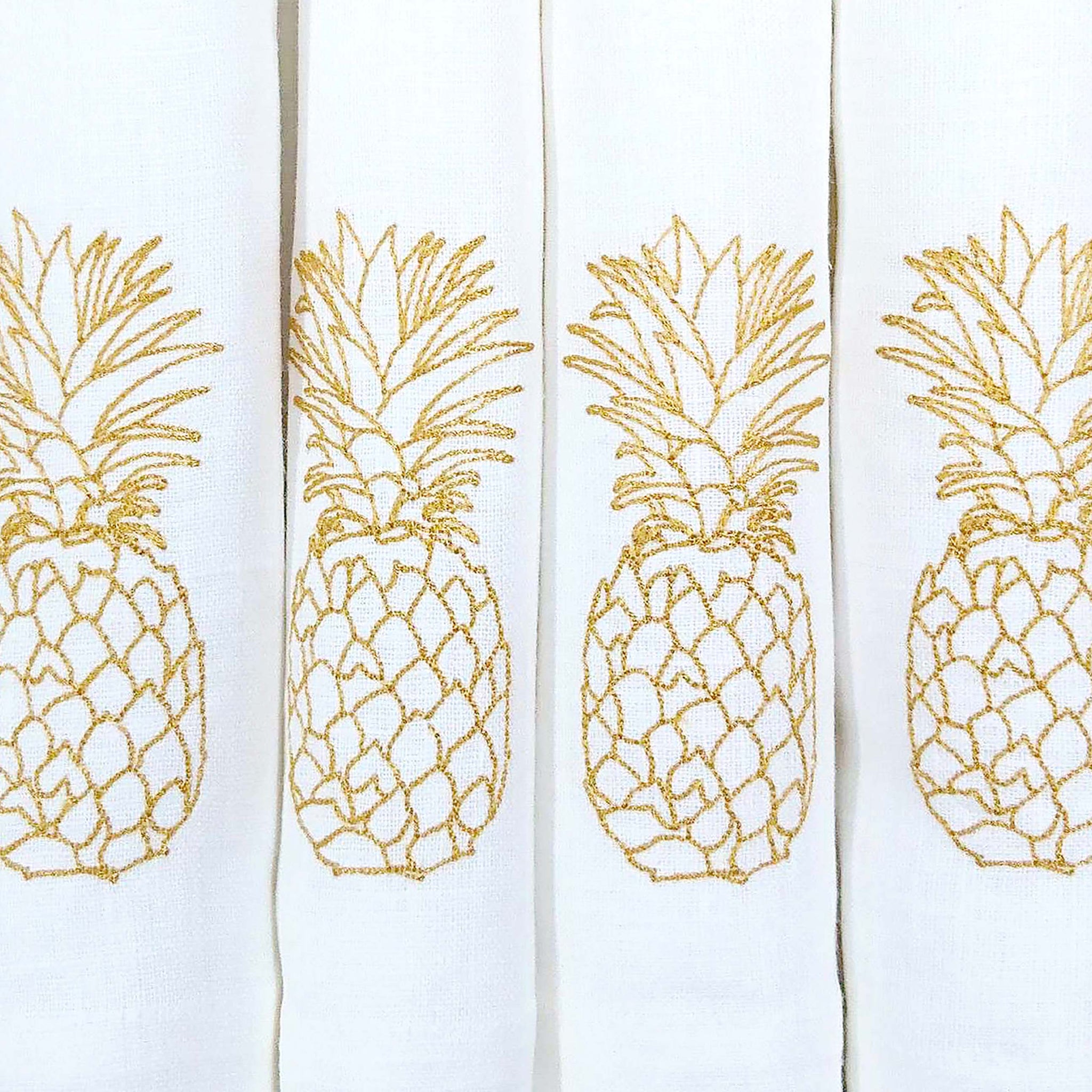 Fine Cell Work Gold Embroidered Pineapple Linen Table Napkins Box Gift Set of 4