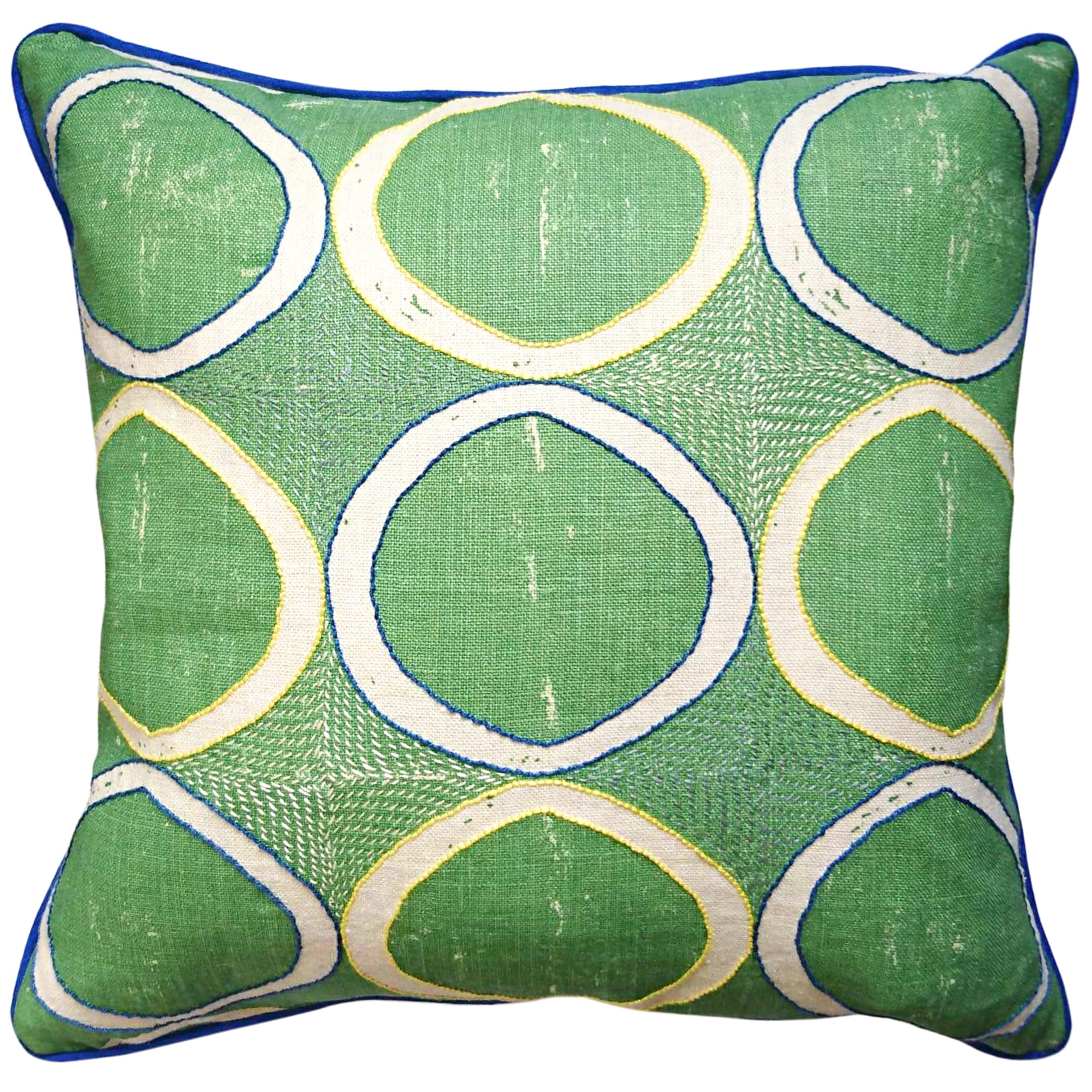 Fine Cell Work Hand-Embroidered Blithfield Kit Kemp Peggy Angus Circles Linen Cushion Green Handmade in Prison