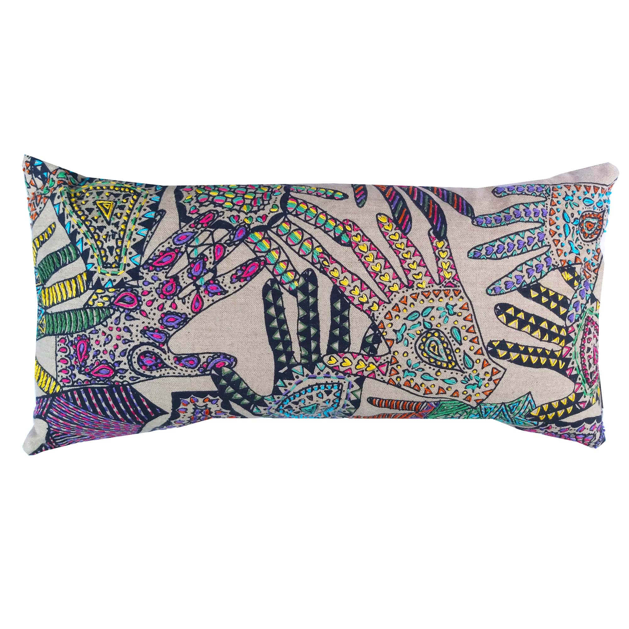 London College of Fashion Embroidered Hands Cushion Bright