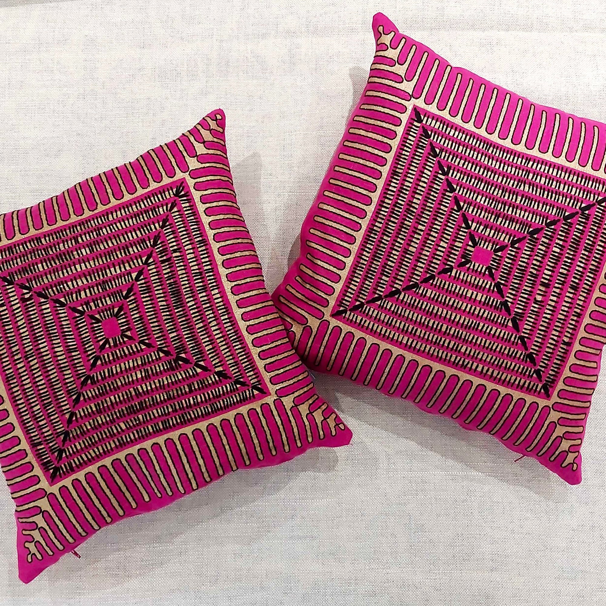 Cressida Bell Pyramid Embroidered Cushion Magenta