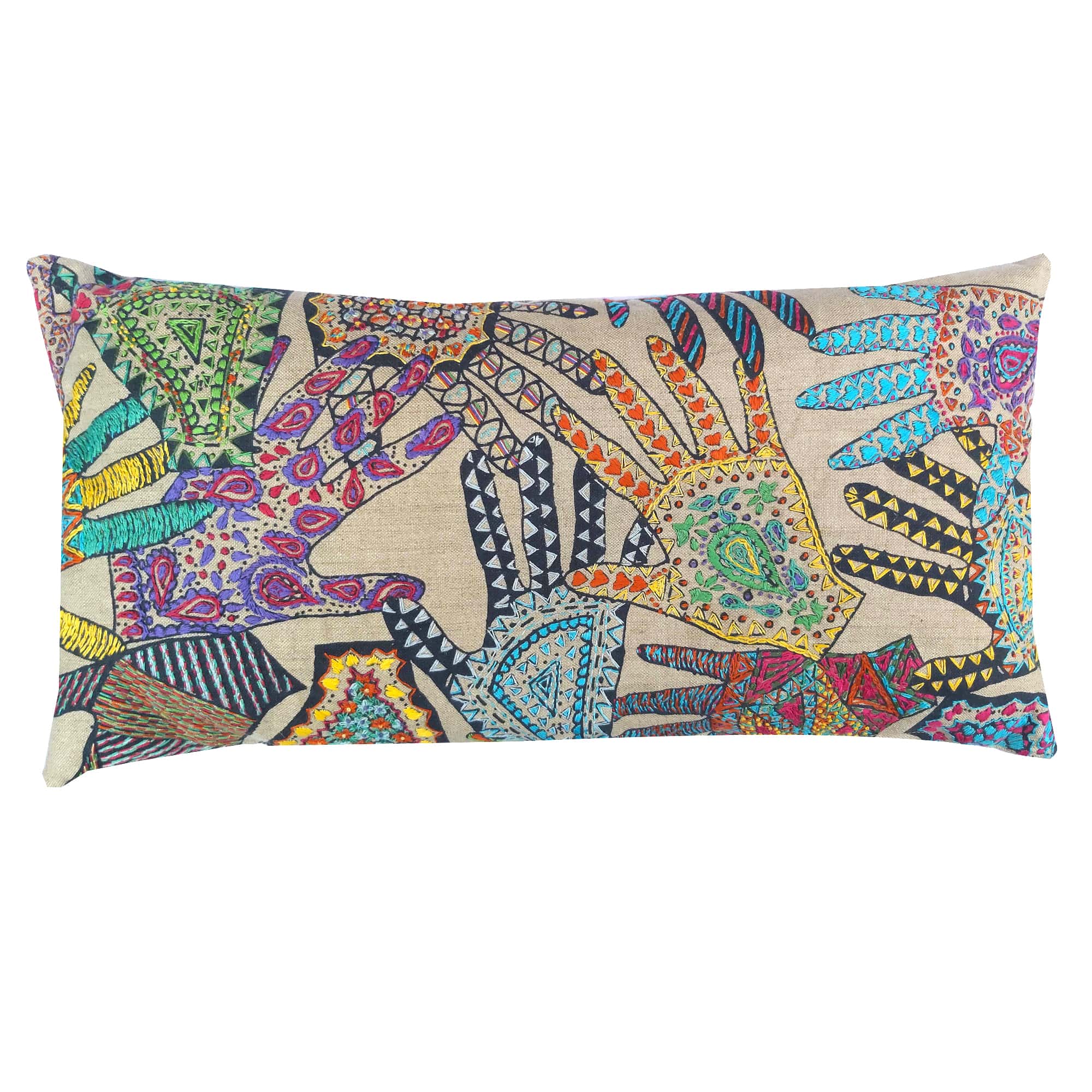 London College of Fashion Embroidered Hands Cushion Bright