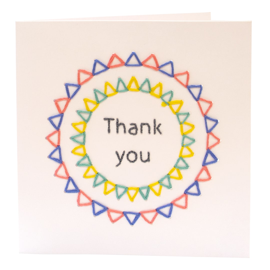 Handmade Embroidered Thank You Card Multicolour Fine Cell Work