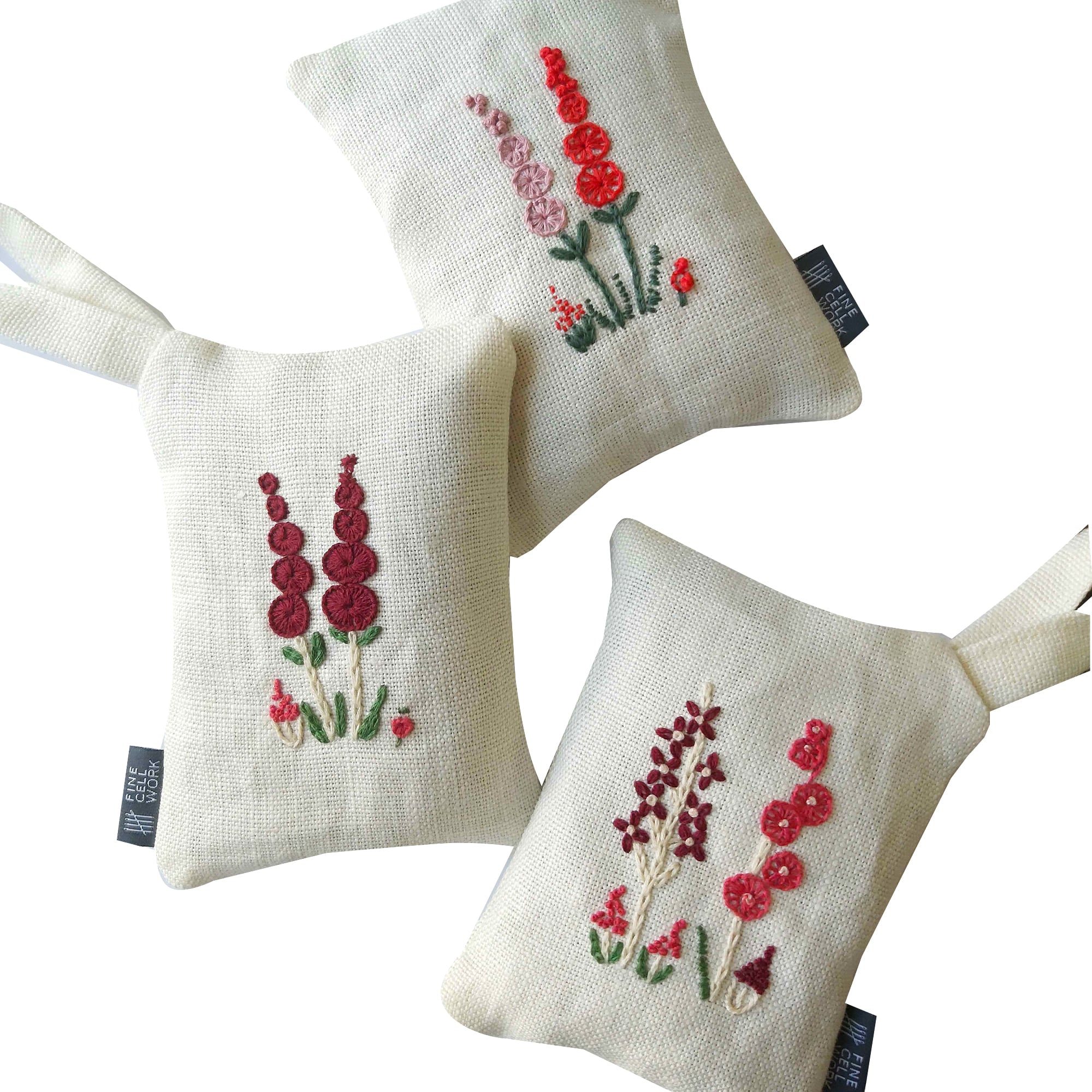 Hollyhocks Embroidered Lavender Bag