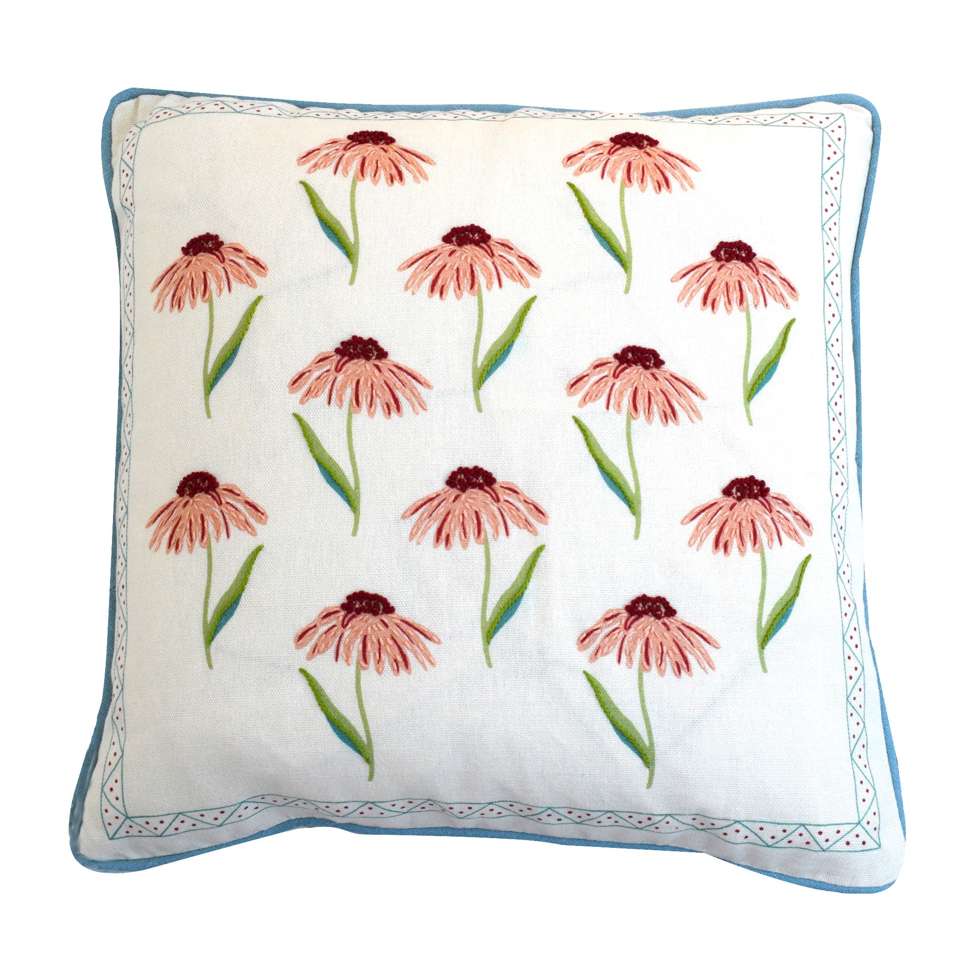 Joy of Print Echinacea Daisies Embroidered Cushion Pink