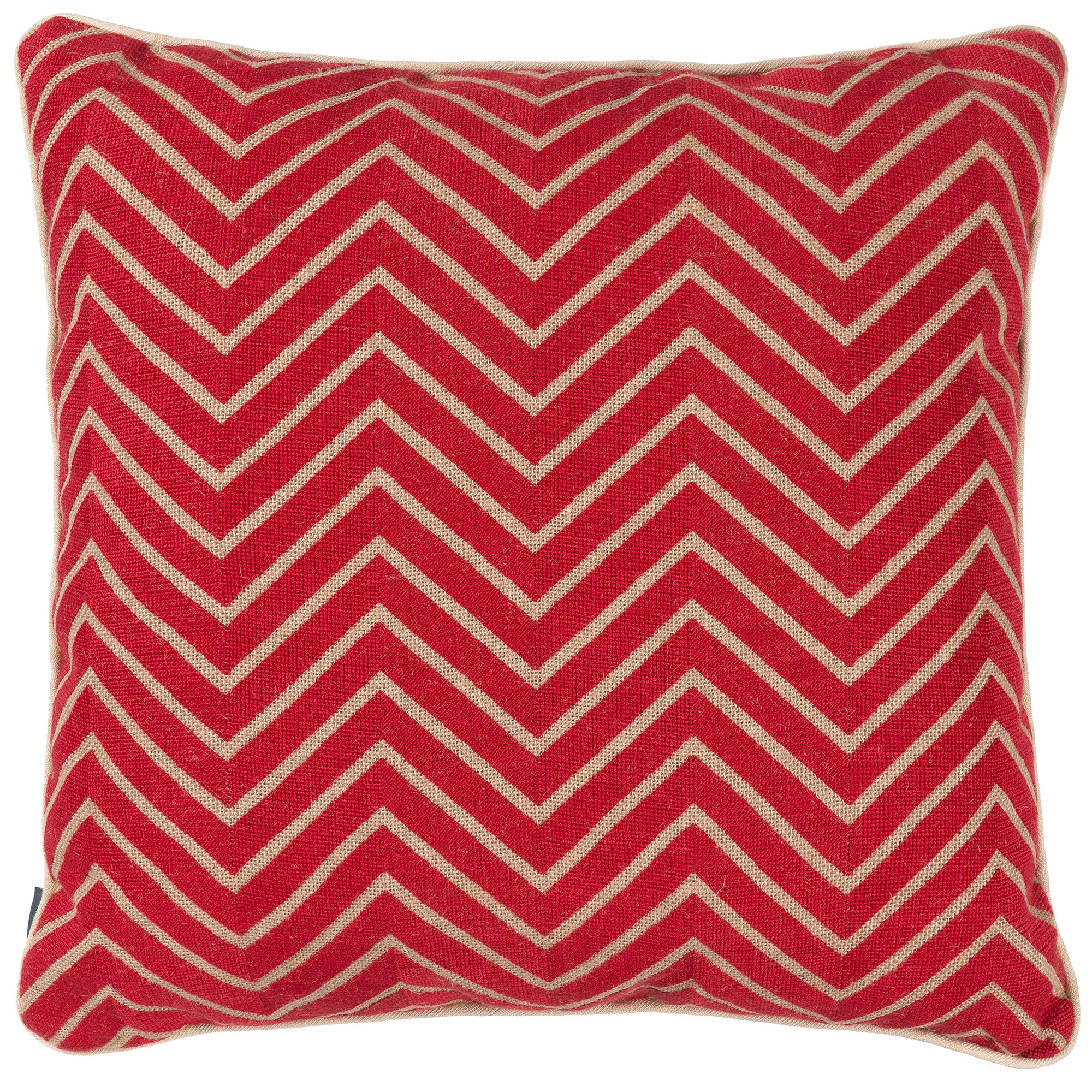 Red Chevrons Hessian Needlepoint Cushion Fine Cell Work