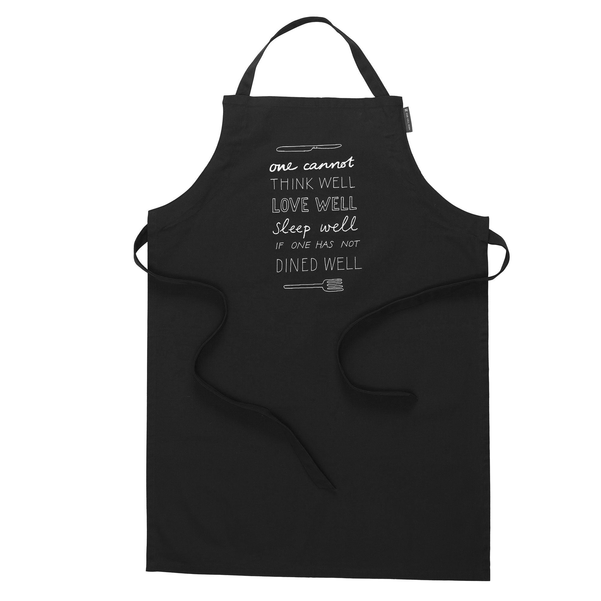 Fine Cell Work Black Organic Cotton Apron Virginia Woolf Quote