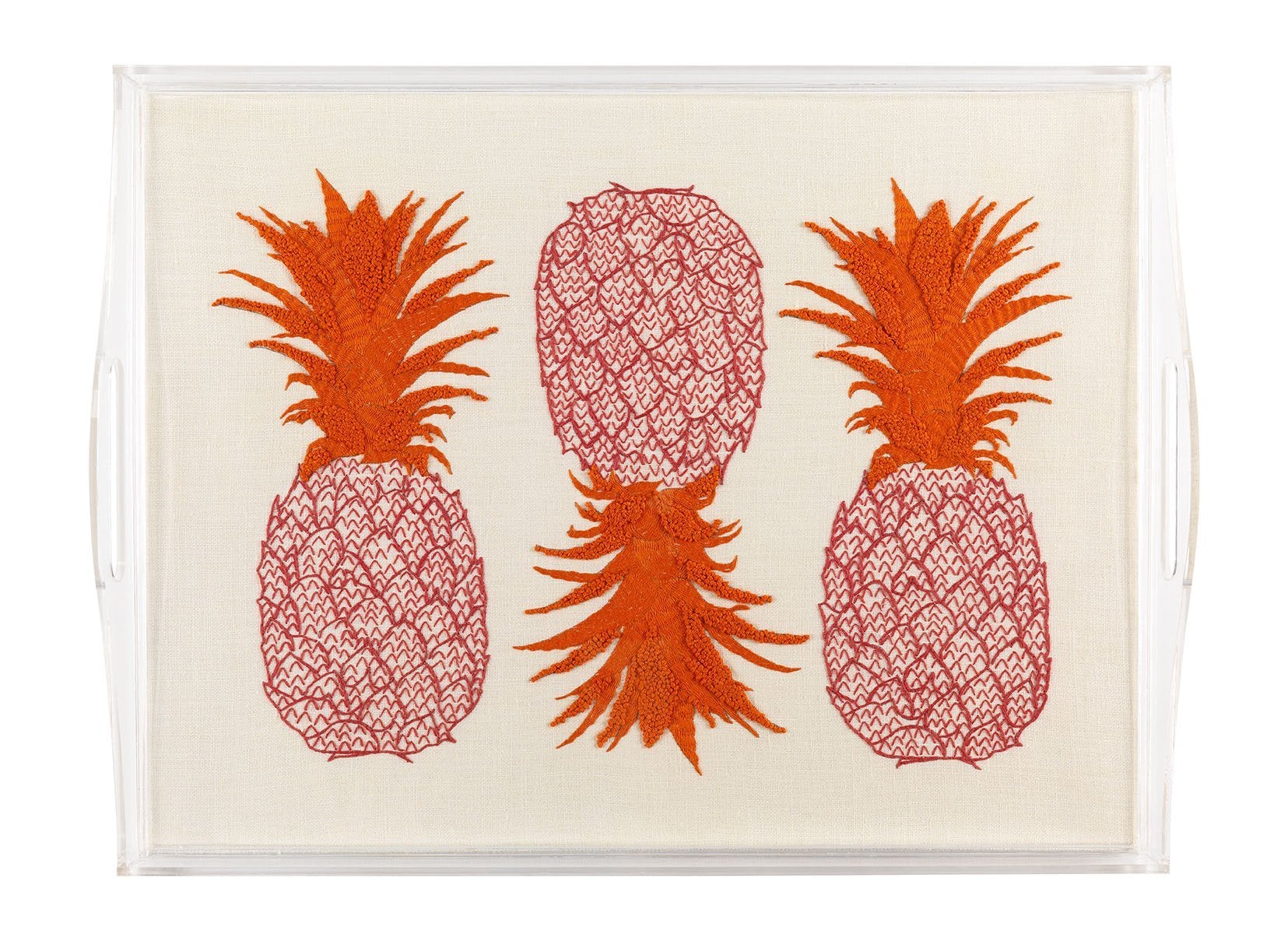 Melissa Wyndham for Fine Cell Work Pineapple Embroidered Tea Tray Pink and Orange