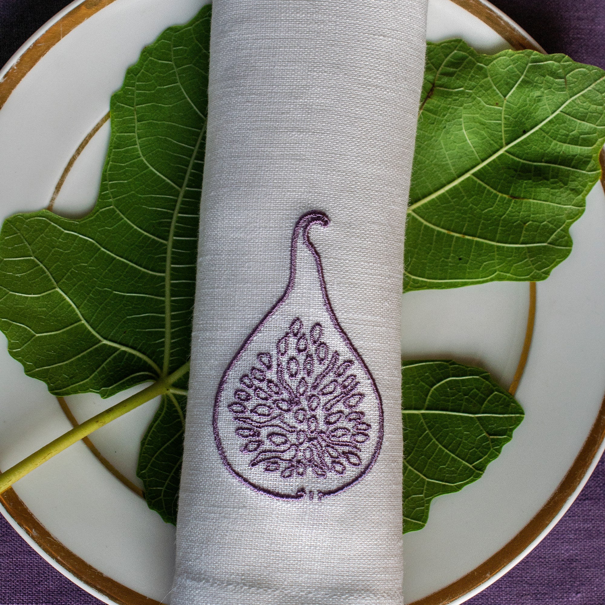 Set of 4 Fig Linen Table Napkins Purple